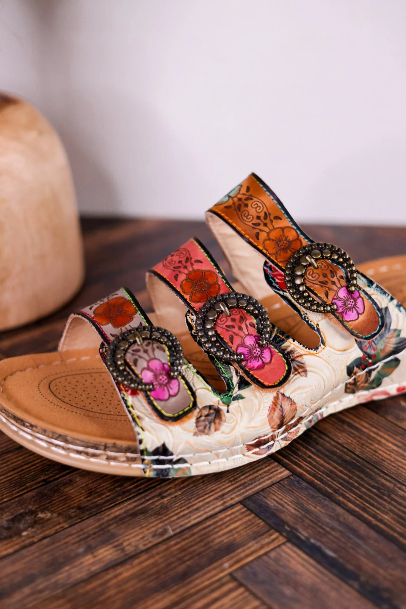 Gotta Have It Multicolored Embossed Leather Sandals - Image 11
