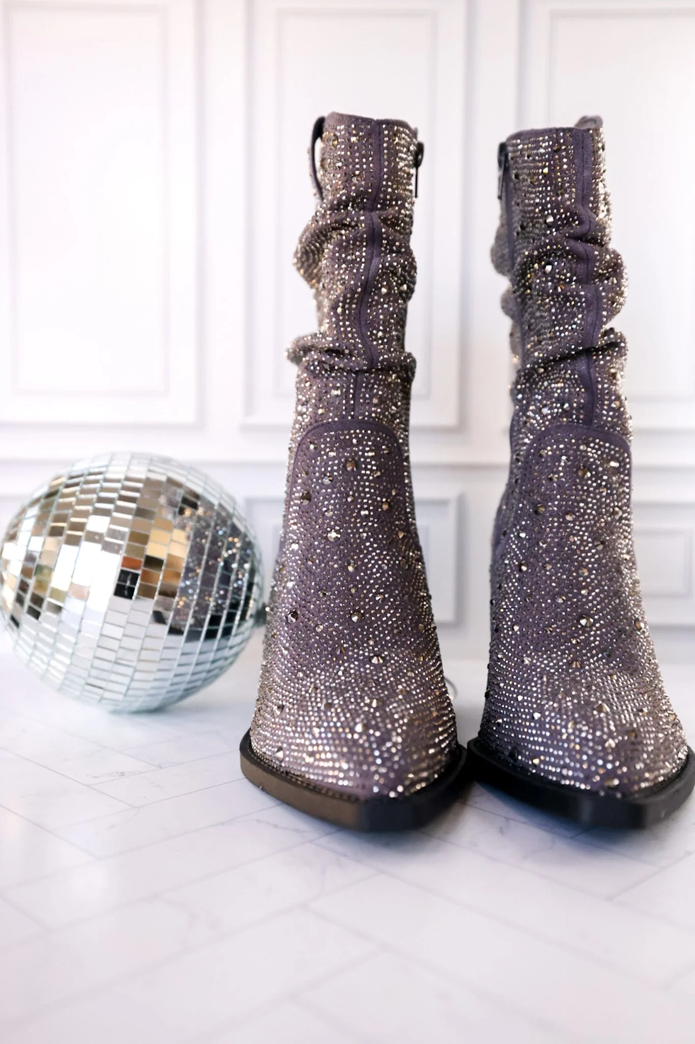 Grey Rhinestone Scrunchy Pull On Boots FINAL SALE - Image 7