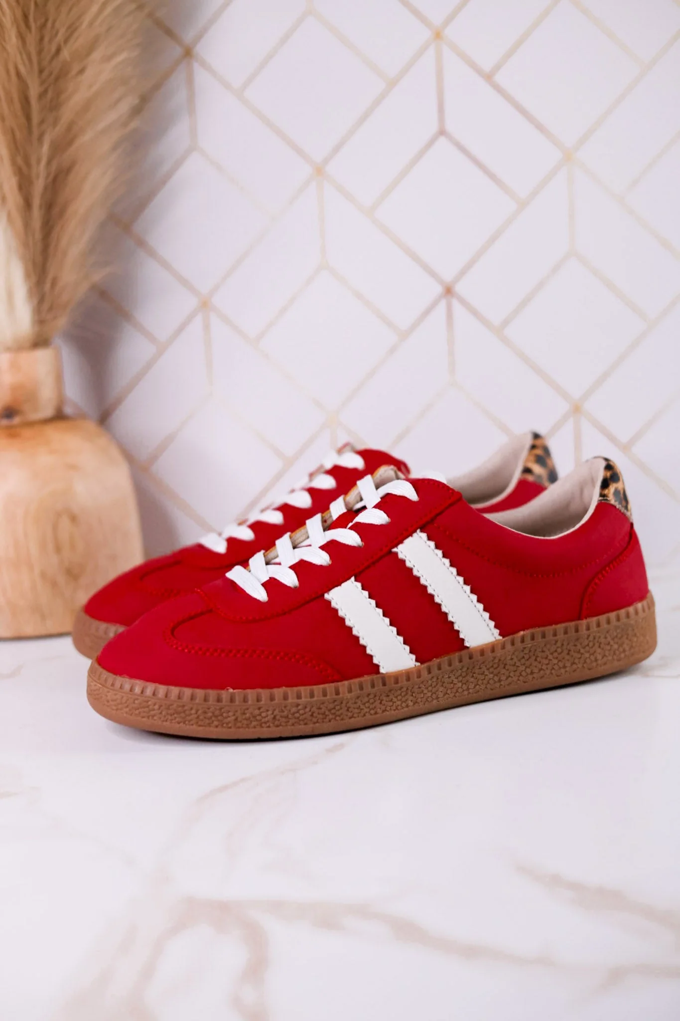 Heads Up Classic Red Sneakers With Leopard Print Heel Tab FINAL SALE