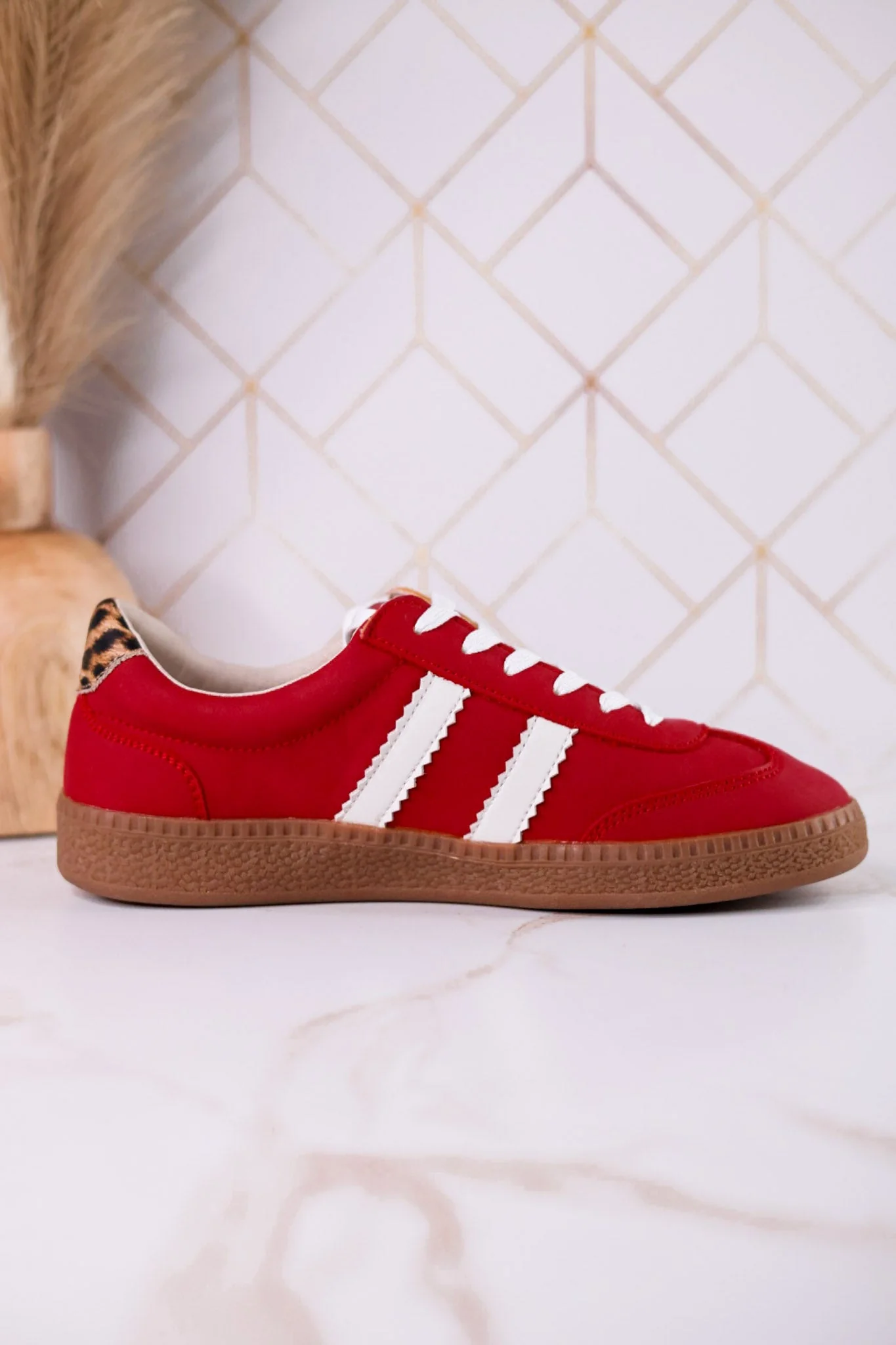 Heads Up Classic Red Sneakers With Leopard Print Heel Tab FINAL SALE - Image 6
