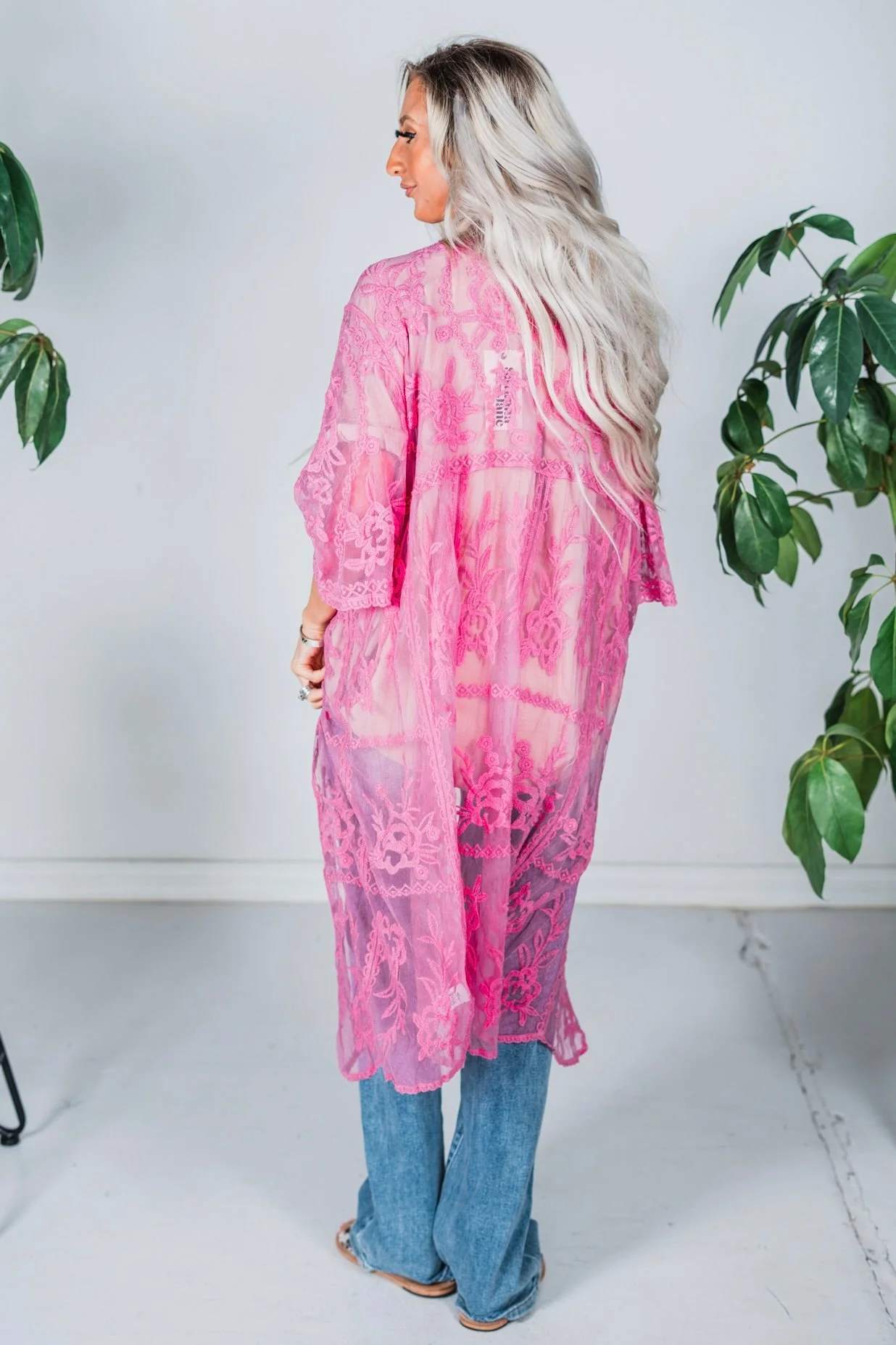 Hot Pink Open Front Embroidered Kimono FINAL SALE - Image 11