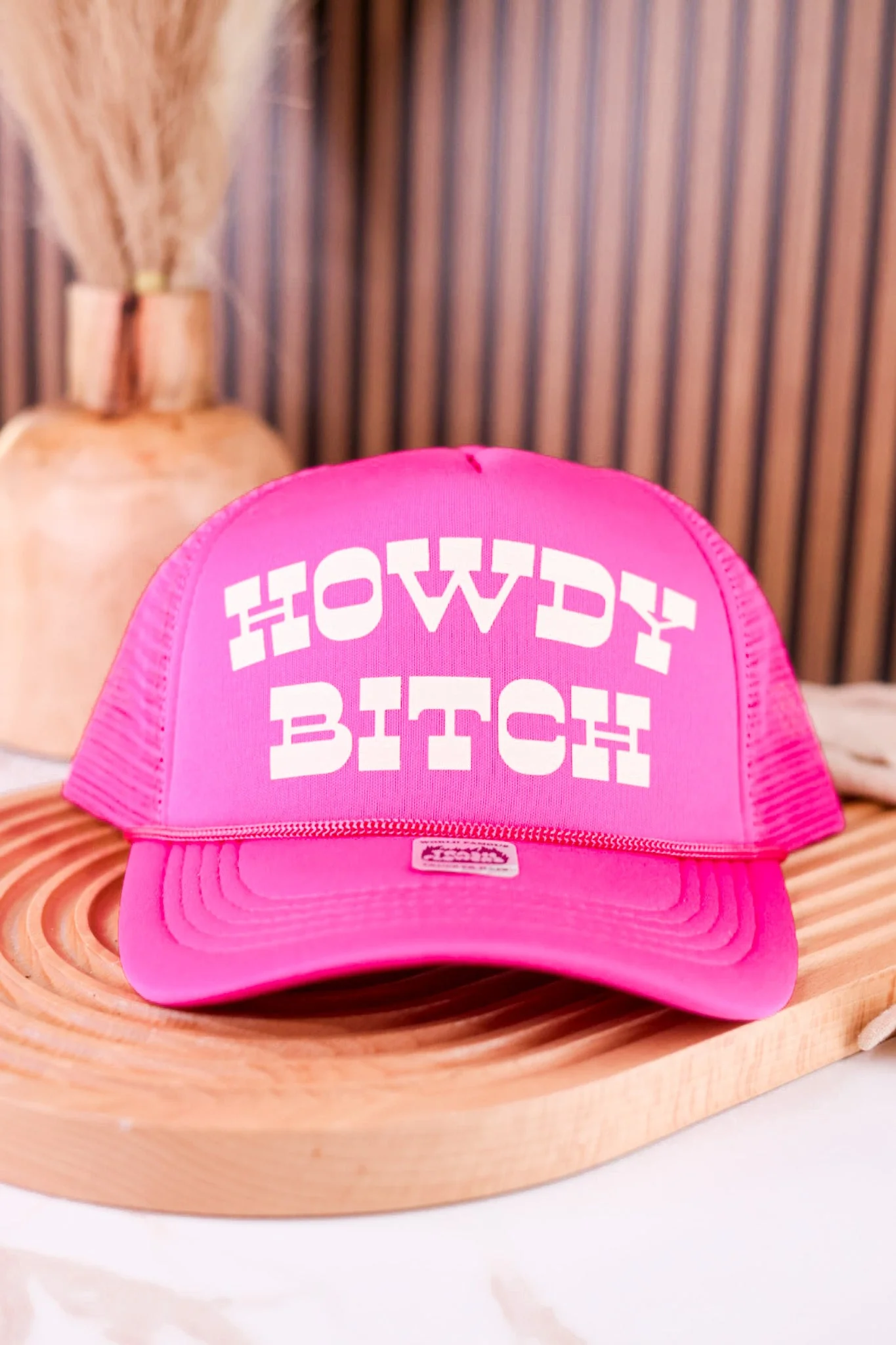 Howdy Bitch Bright Pink Snapback Trucker Hat - Image 3