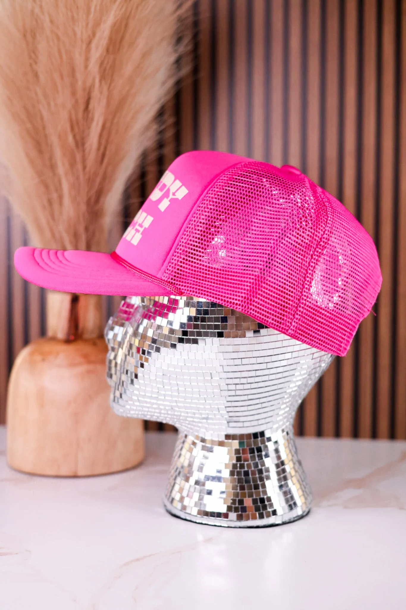 Howdy Bitch Bright Pink Snapback Trucker Hat - Image 4