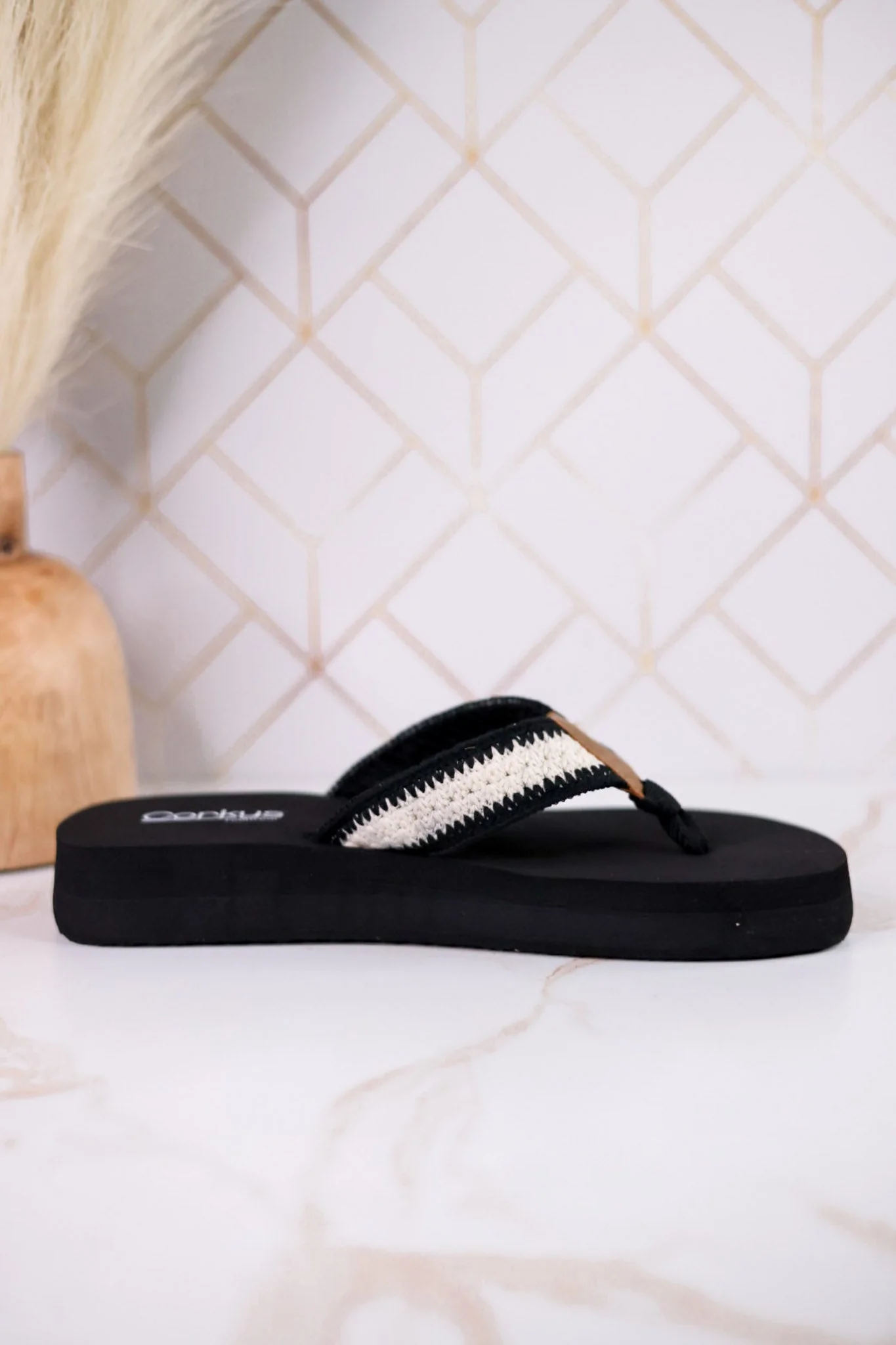 Ivory & Black Woven Strap Flip Flop Sandals FINAL SALE - Image 7