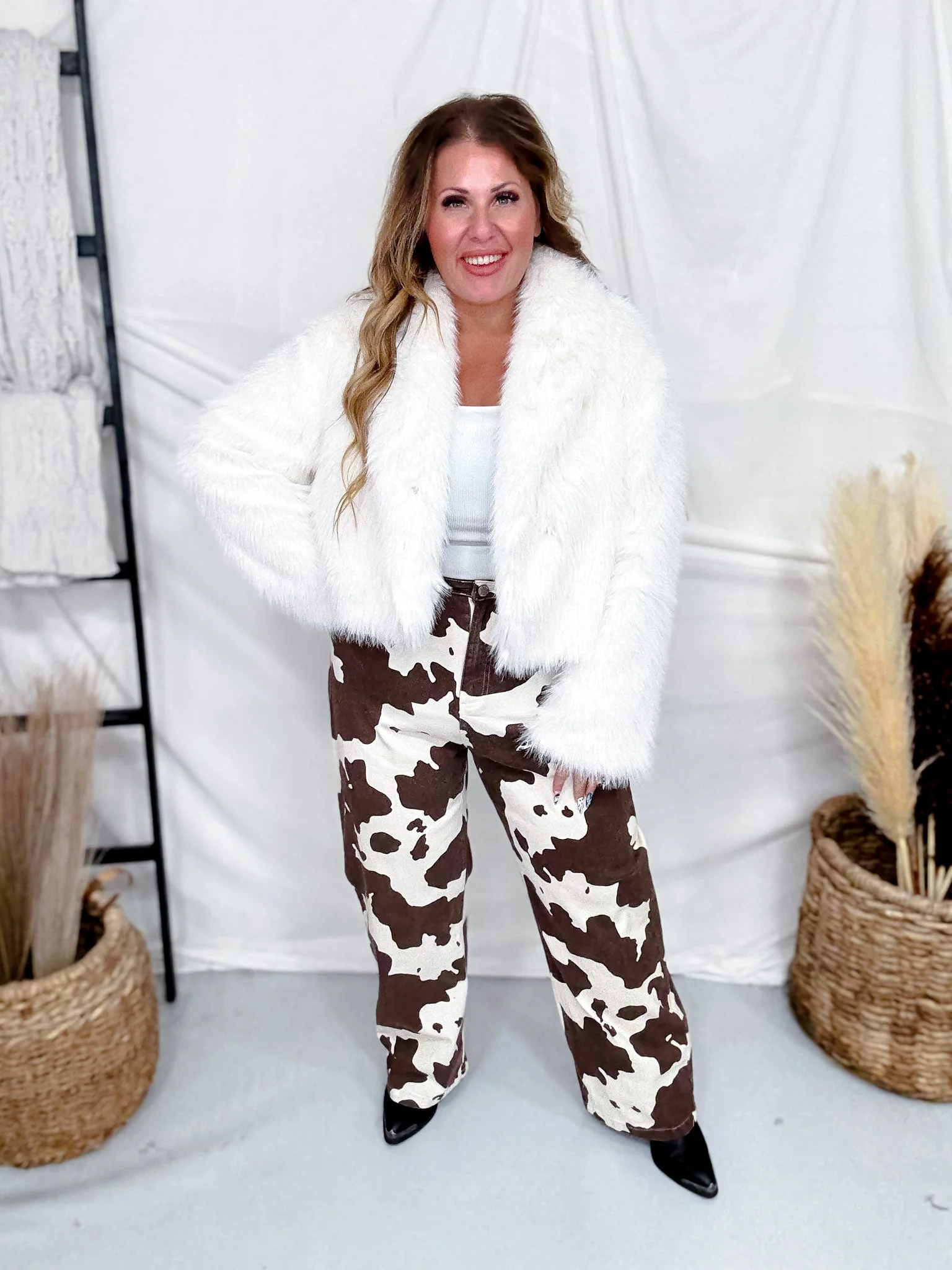 Ivory Faux Fur Open Front Jacket FINAL SALE - Image 5