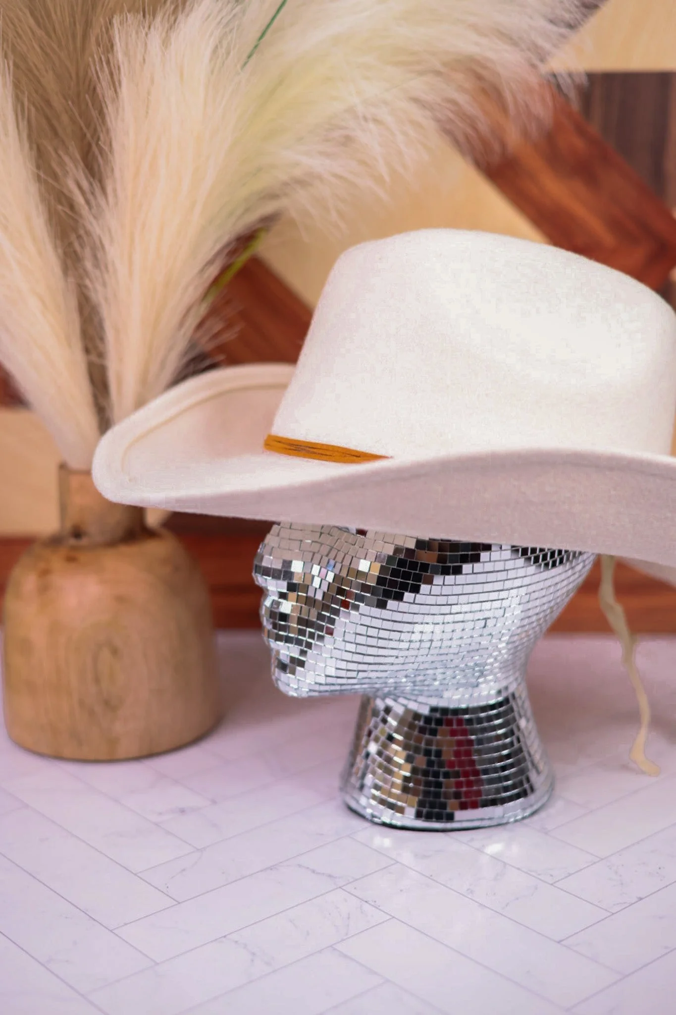 Ivory Felt Cowboy Hat with Faux Leather Band FINAL SALE - Image 3