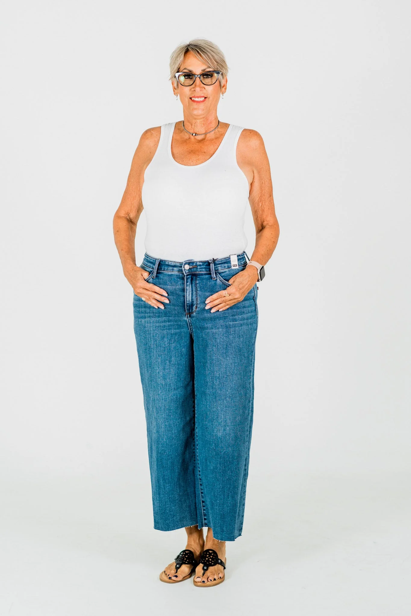 Judy Blue High Waist Cropped Wide Leg Raw Hem Jeans FINAL SALE - Image 14