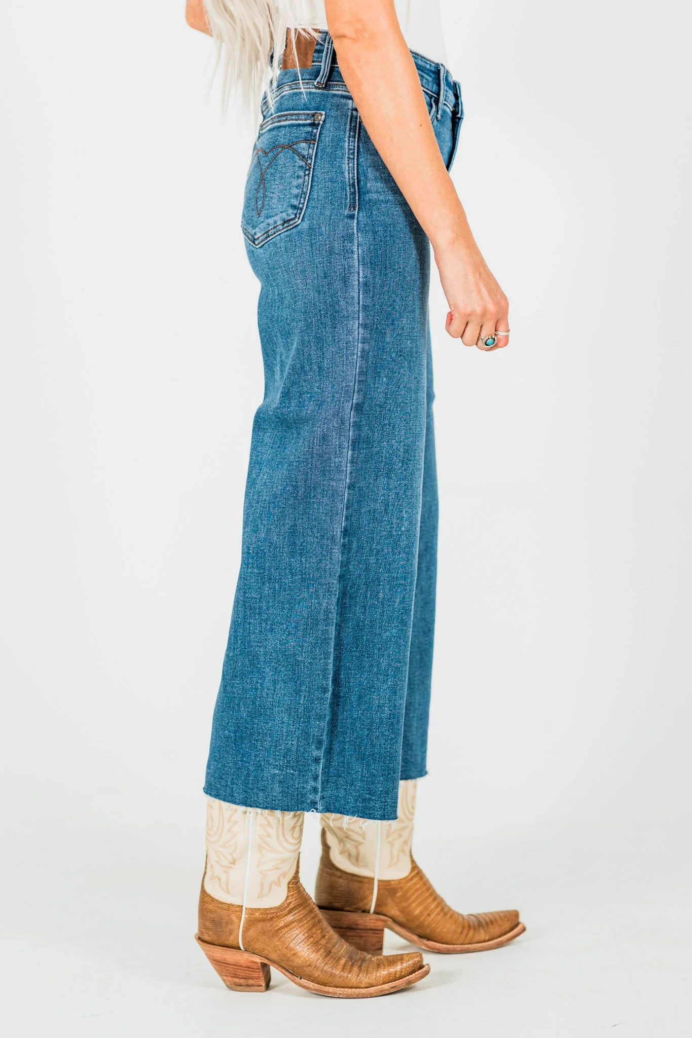 Judy Blue High Waist Cropped Wide Leg Raw Hem Jeans FINAL SALE - Image 4
