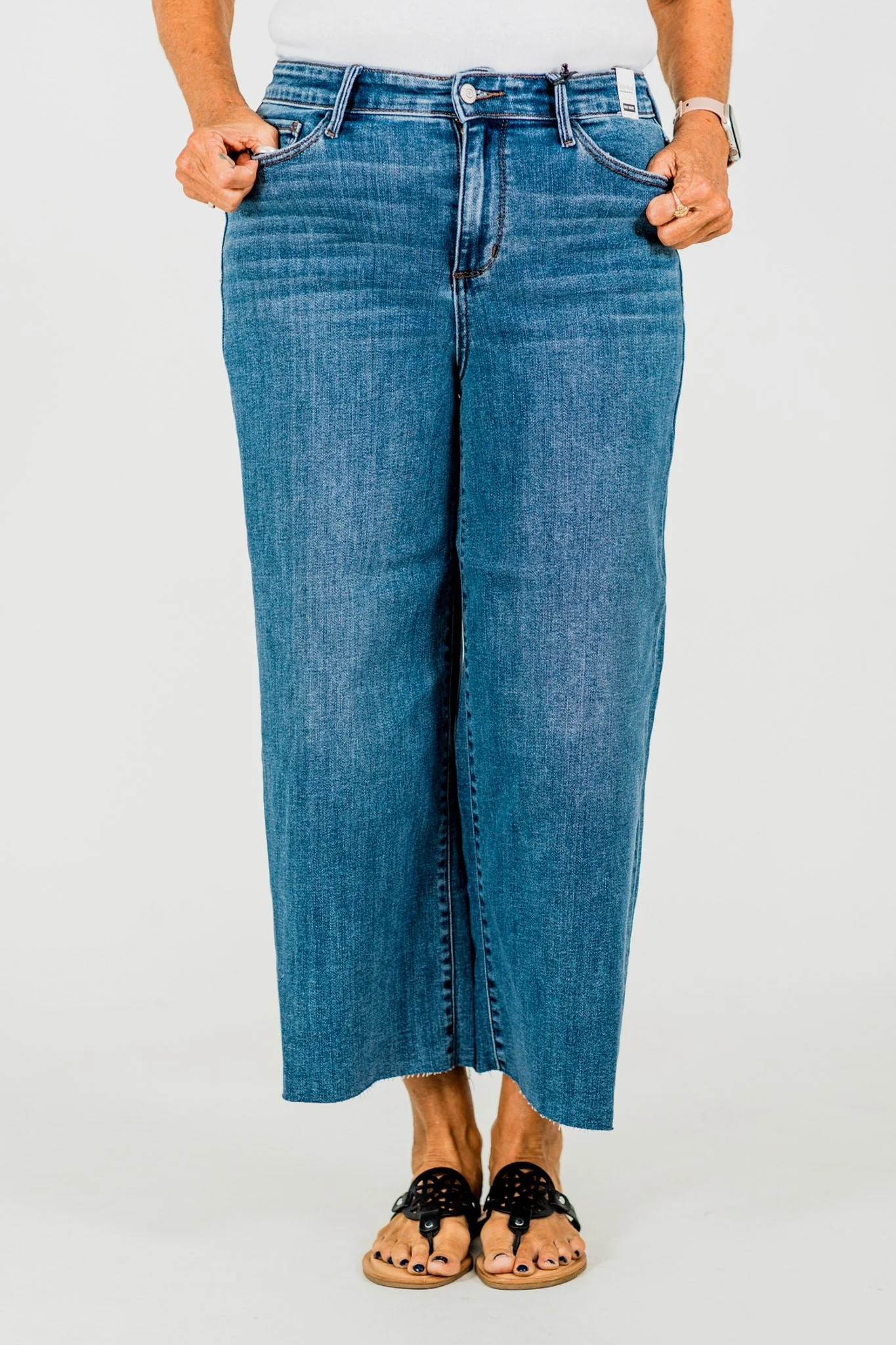 Judy Blue High Waist Cropped Wide Leg Raw Hem Jeans FINAL SALE - Image 7