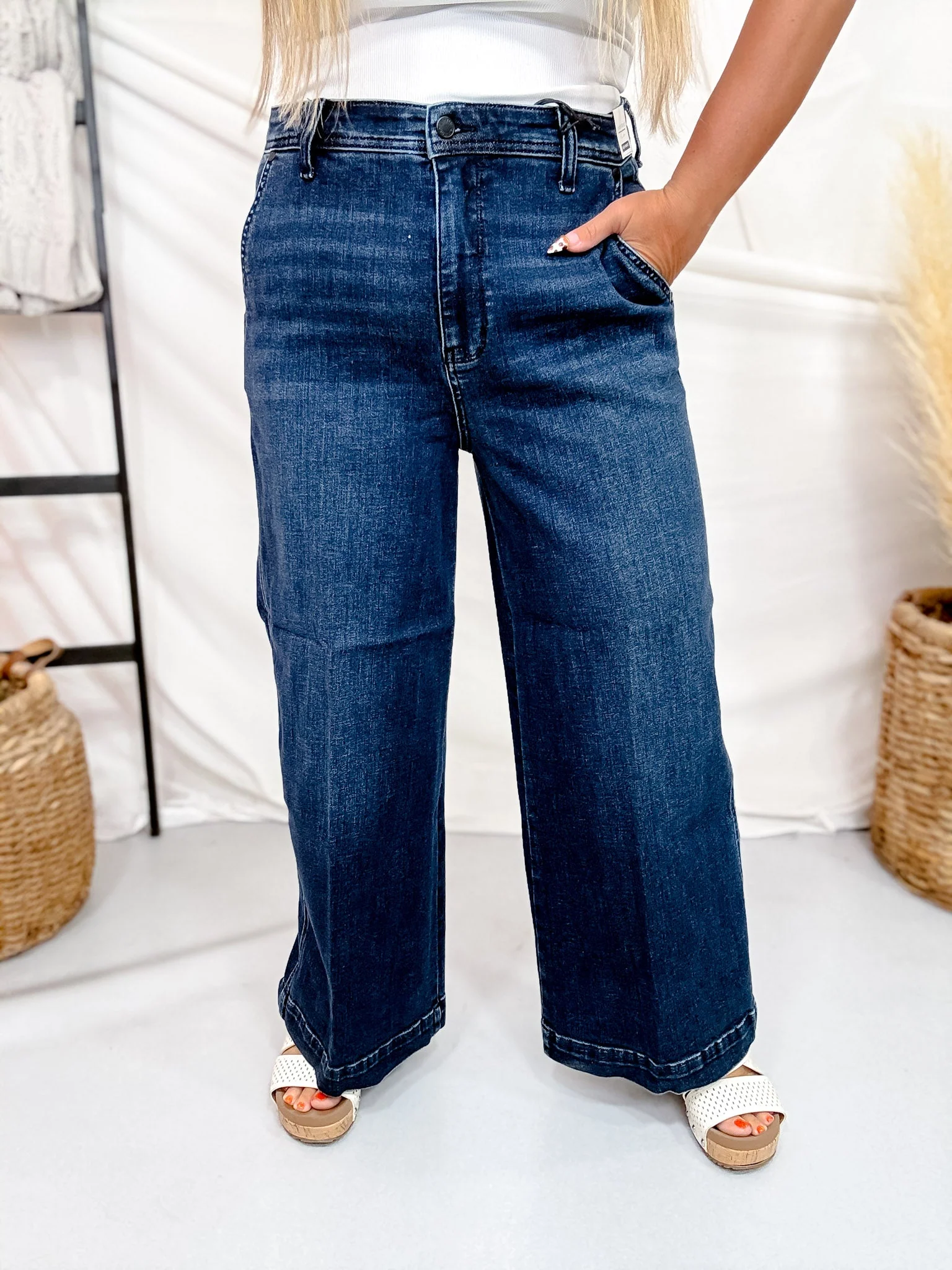 Judy Blue High Waist Dark Wash Trouser Style Ankle Wide - Image 3