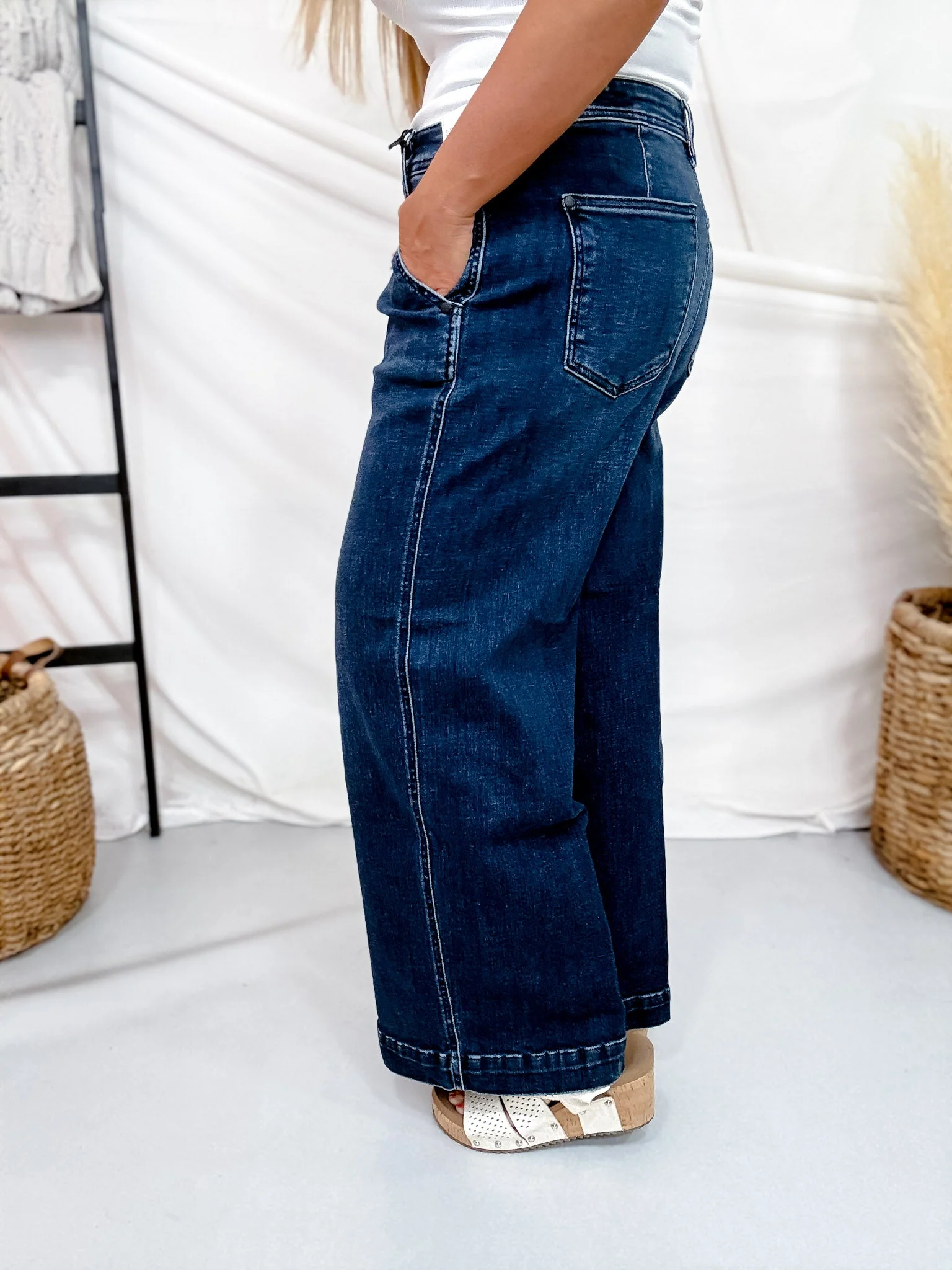 Judy Blue High Waist Dark Wash Trouser Style Ankle Wide - Image 4