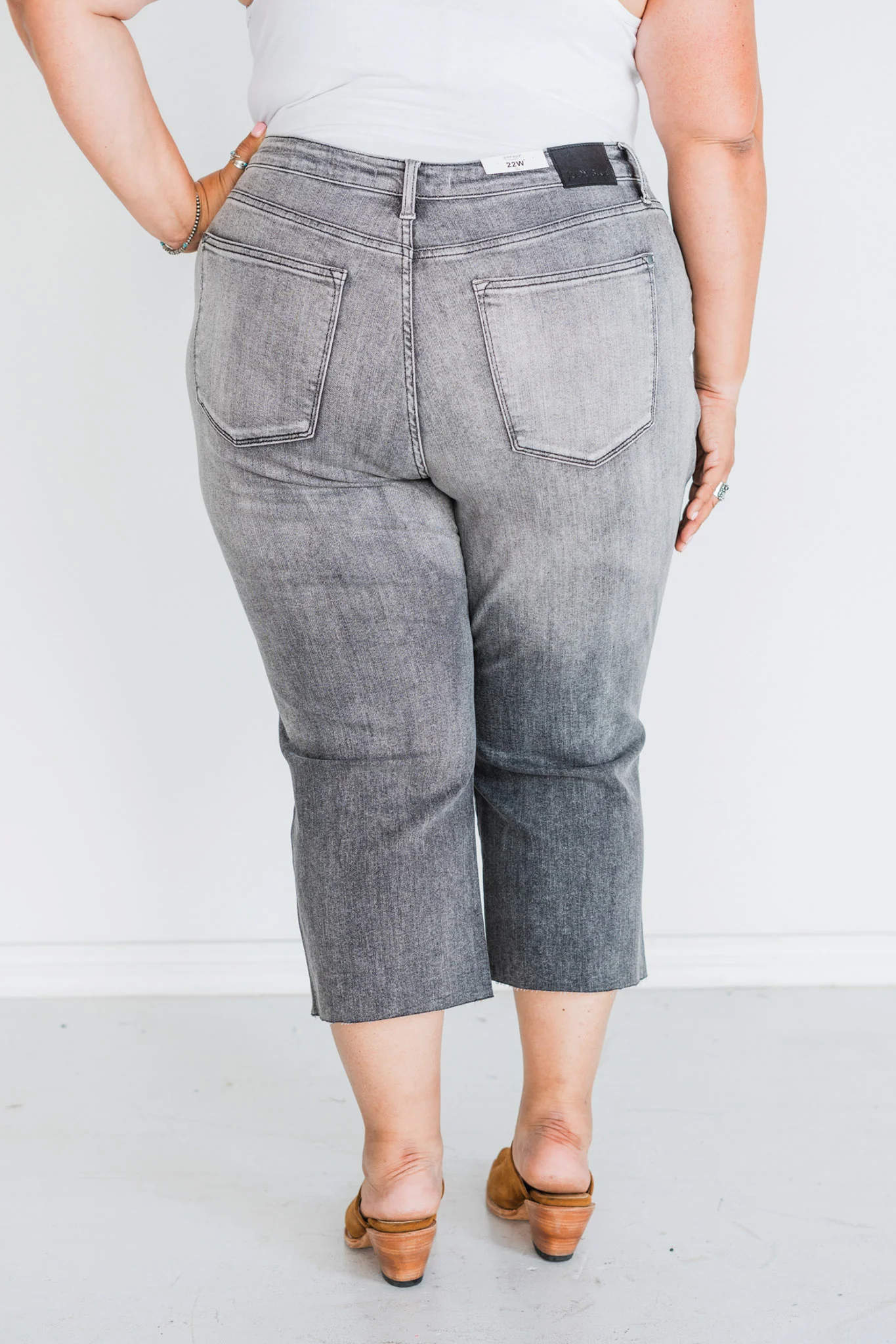 Judy Blue High Waist Gray Cropped Jeans with Embroidered Pocket Detail FINAL SALE - Image 11