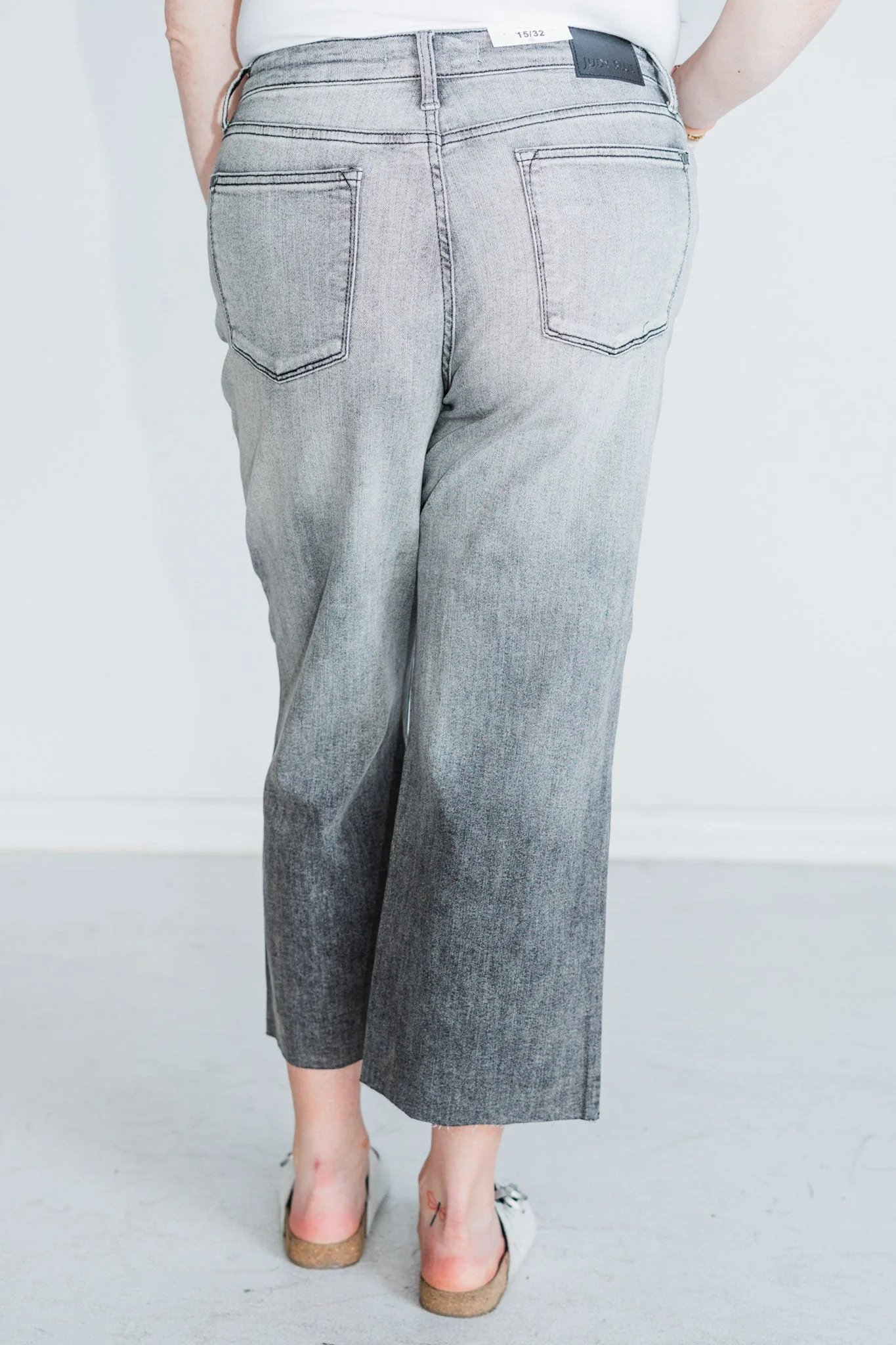 Judy Blue High Waist Gray Cropped Jeans with Embroidered Pocket Detail FINAL SALE - Image 15