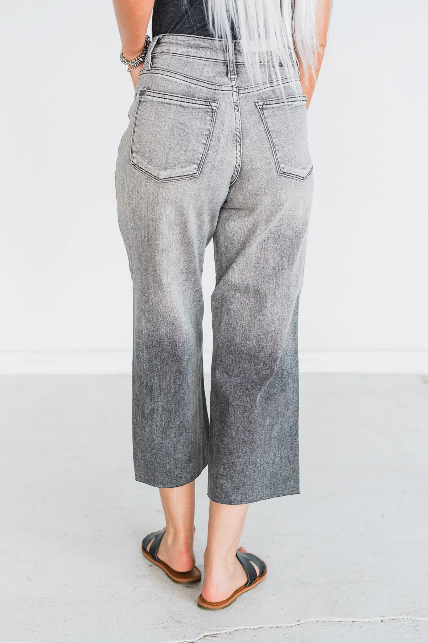 Judy Blue High Waist Gray Cropped Jeans with Embroidered Pocket Detail FINAL SALE - Image 3
