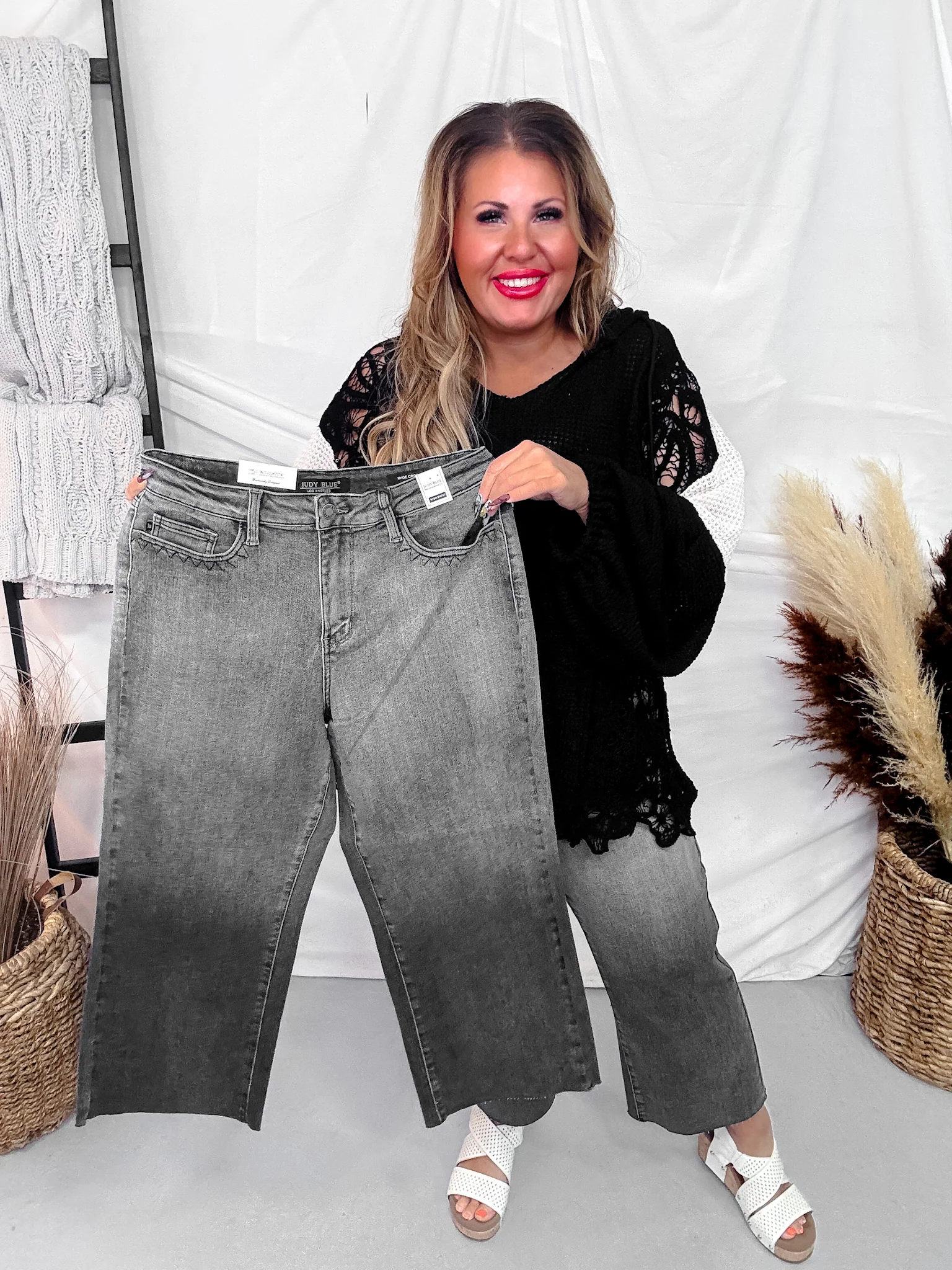 Judy Blue High Waist Gray Cropped Jeans with Embroidered Pocket Detail FINAL SALE - Image 5
