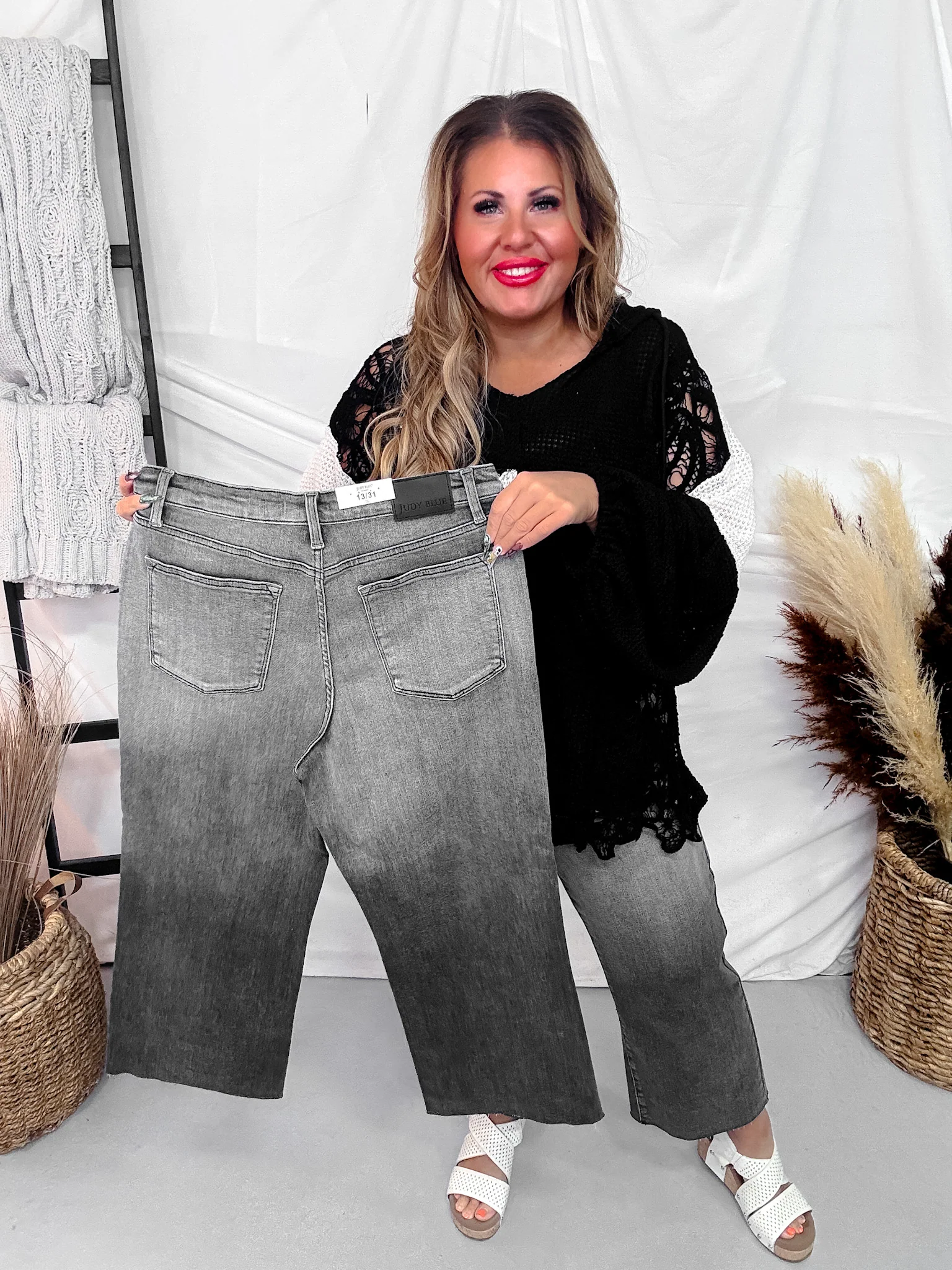 Judy Blue High Waist Gray Cropped Jeans with Embroidered Pocket Detail FINAL SALE - Image 6