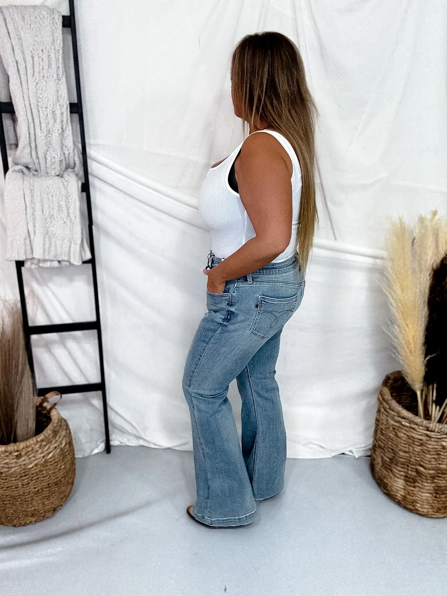 Judy Blue Mid Rise Flare Jeans With Slit Hems (Three Inseams) - Image 5