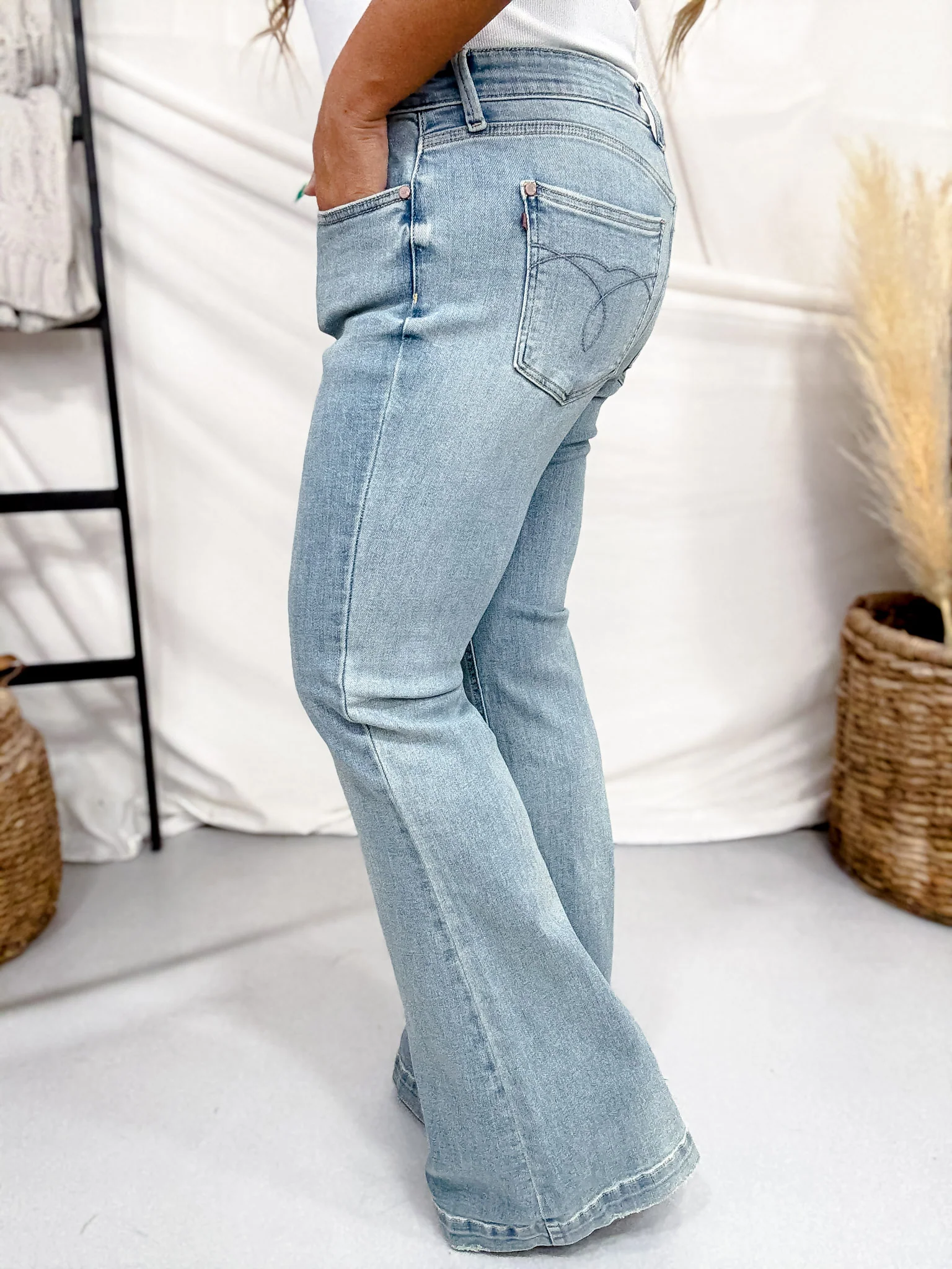 Judy Blue Mid Rise Flare Jeans With Slit Hems (Three Inseams) - Image 7