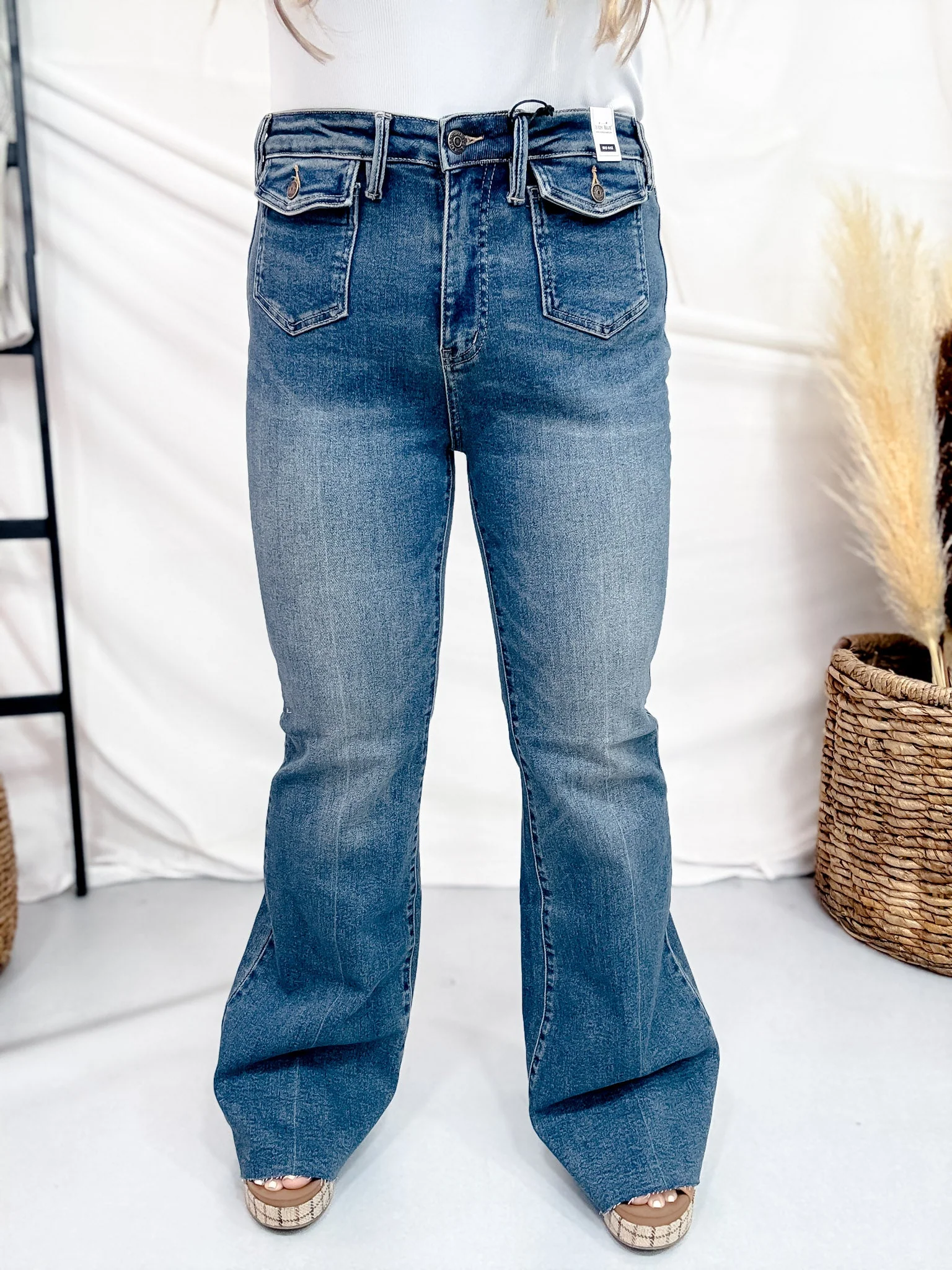 Judy Blue Mid Rise Flares With Front Flap Pockets - Image 3