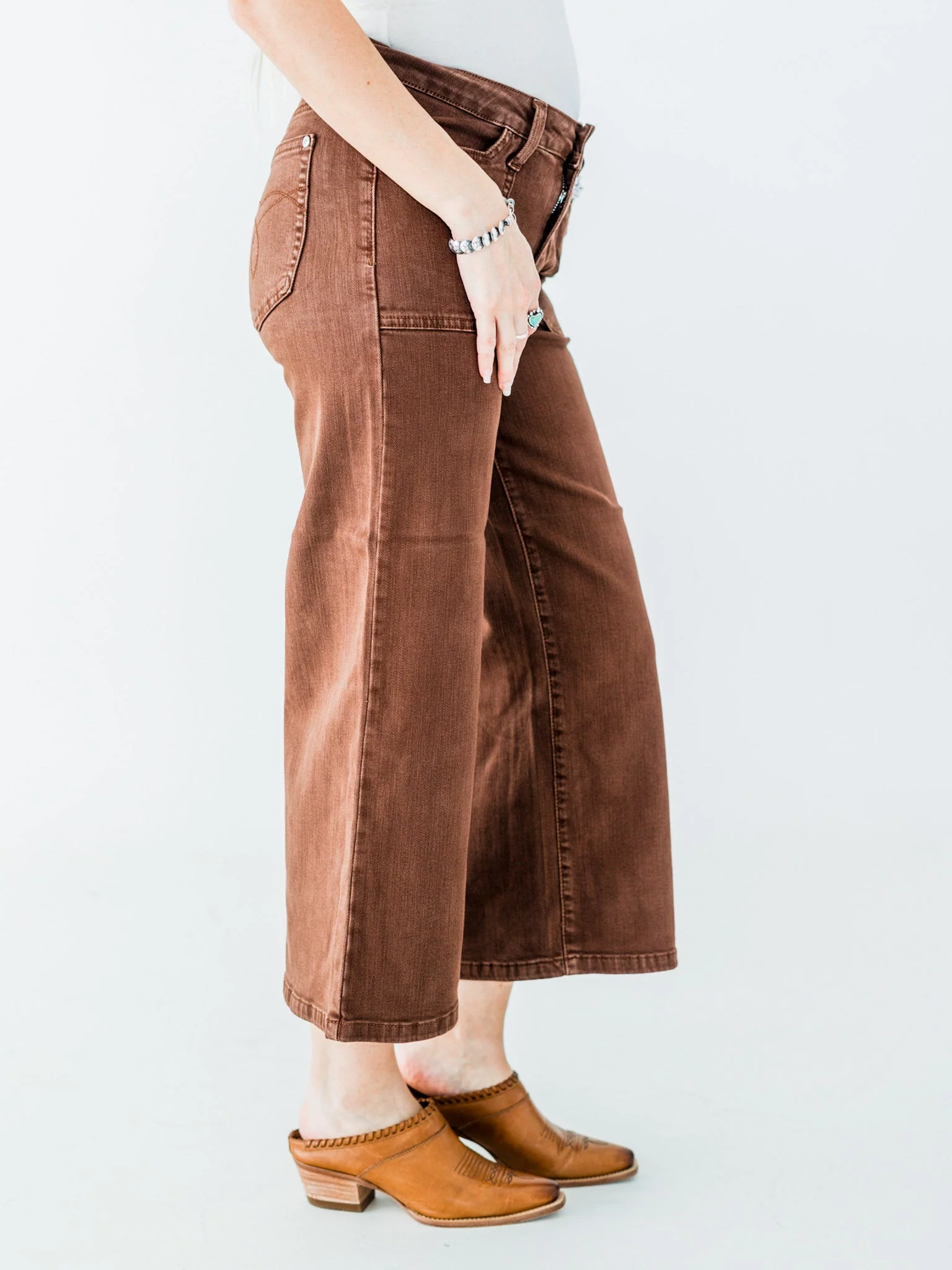 Judy Blue Mid-Rise Wide Leg Cropped Maple Garment Dyed Utility Pocket Jeans FINAL SALE - Image 10