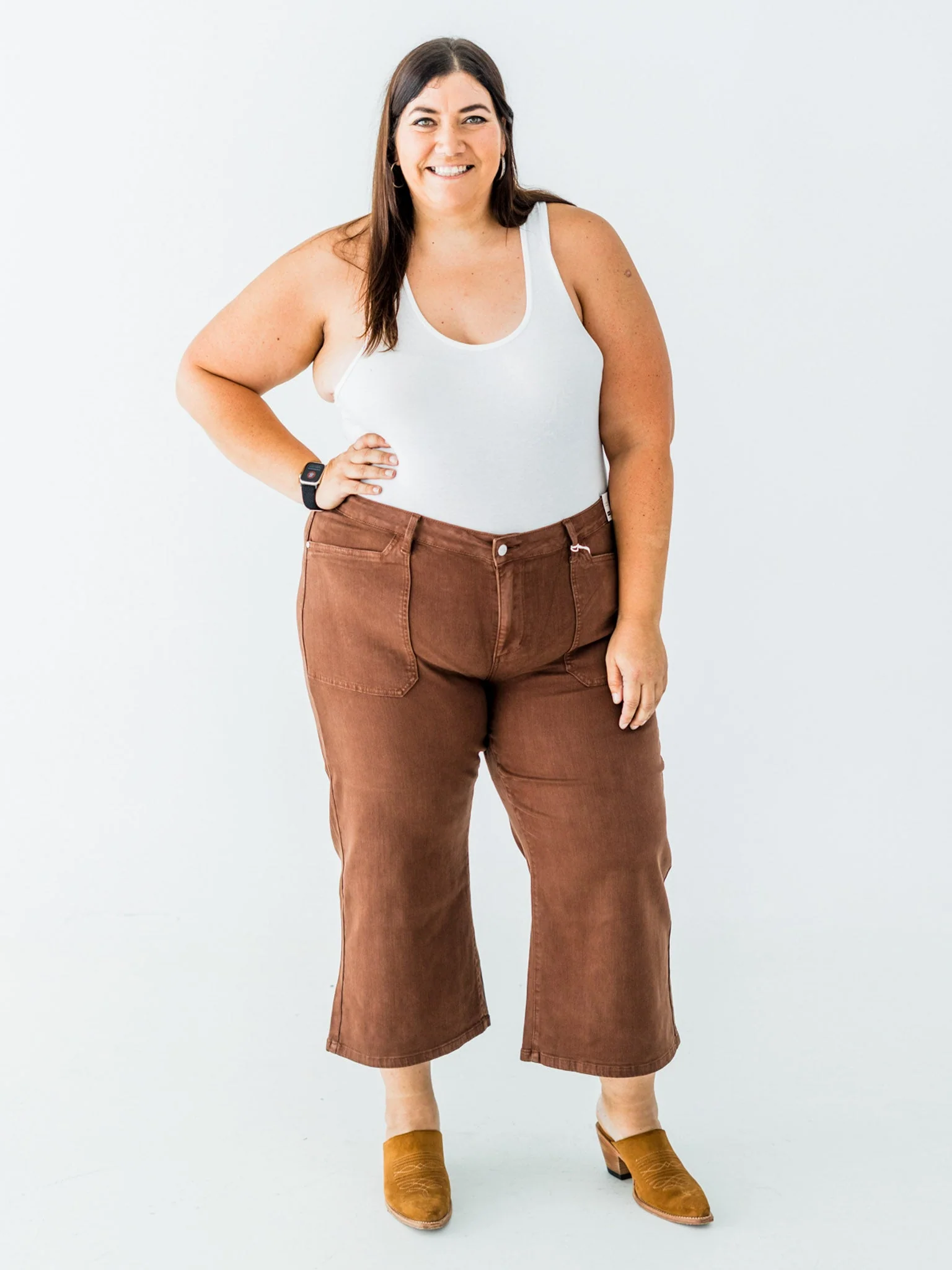 Judy Blue Mid-Rise Wide Leg Cropped Maple Garment Dyed Utility Pocket Jeans FINAL SALE - Image 13