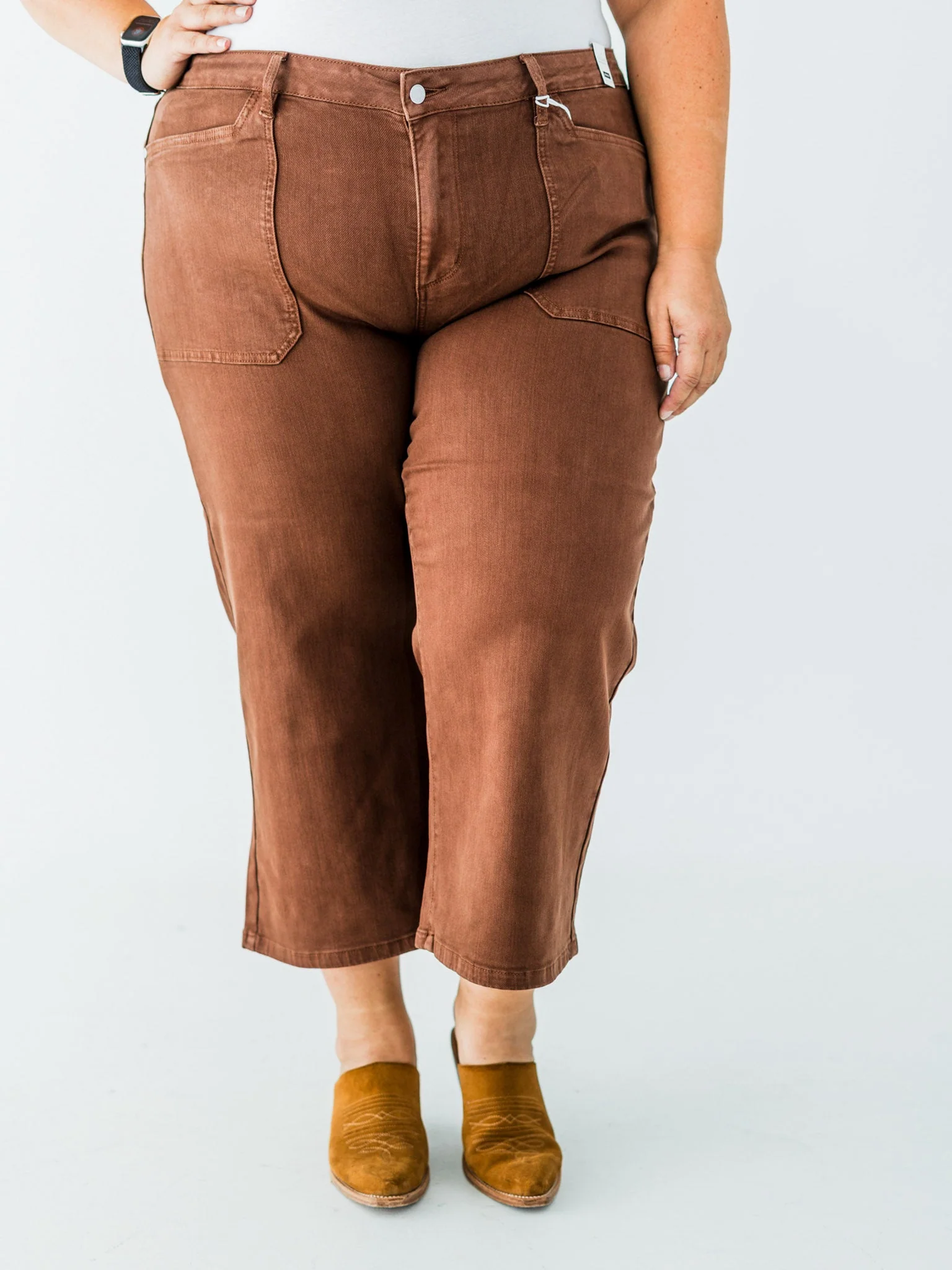 Judy Blue Mid-Rise Wide Leg Cropped Maple Garment Dyed Utility Pocket Jeans FINAL SALE - Image 14