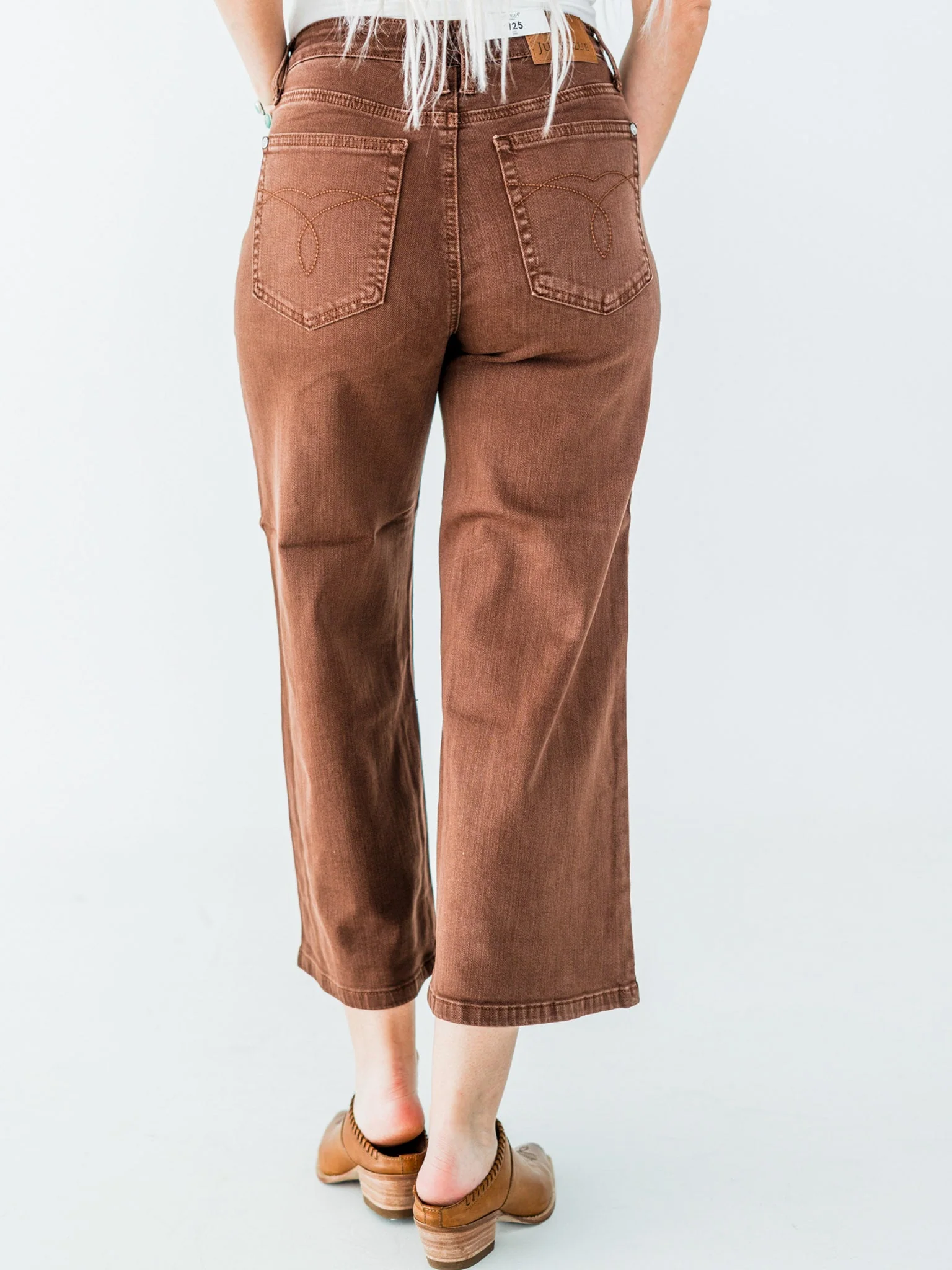 Judy Blue Mid-Rise Wide Leg Cropped Maple Garment Dyed Utility Pocket Jeans FINAL SALE - Image 9