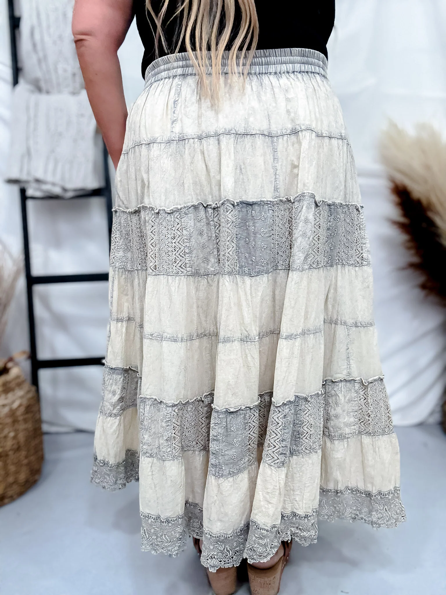 Latte Tiered Crinkle Skirt W/ Patchwork Detailing FINAL SALE - Image 5