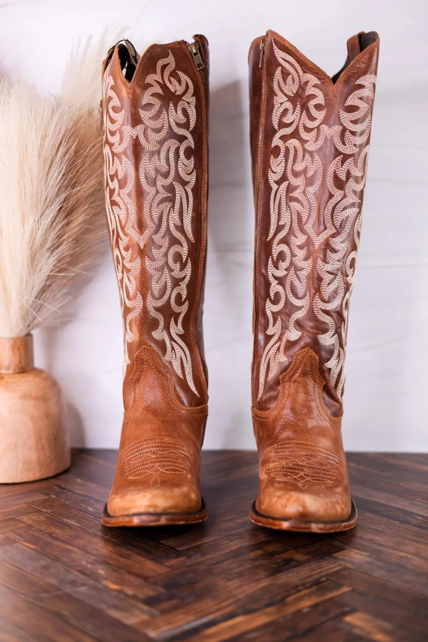 Liberty Black Aretha Mossil Leather Tan Wide Calf Boots - Image 3