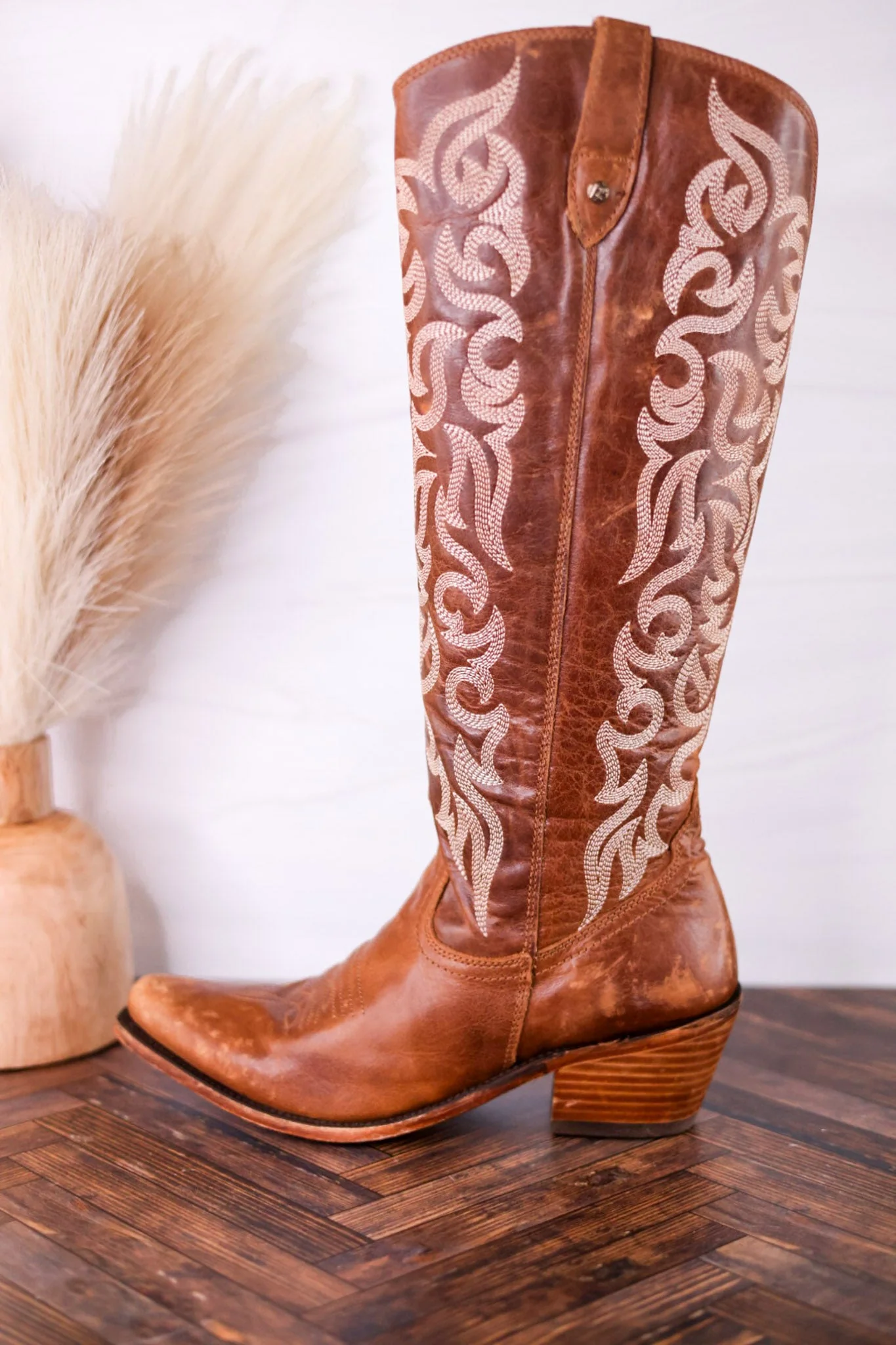 Liberty Black Aretha Mossil Leather Tan Wide Calf Boots - Image 4