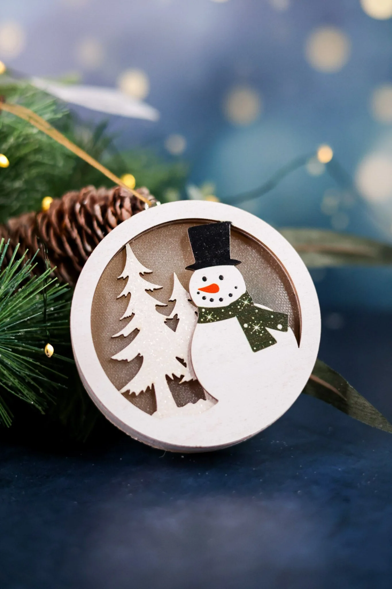 Lighted Snowman Round Ornament FINAL SALE