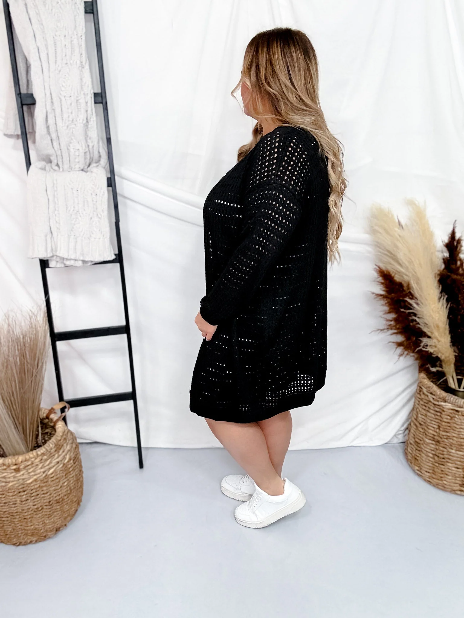 Long Sleeve Black Knit Open Cardigan FINAL SALE - Image 13