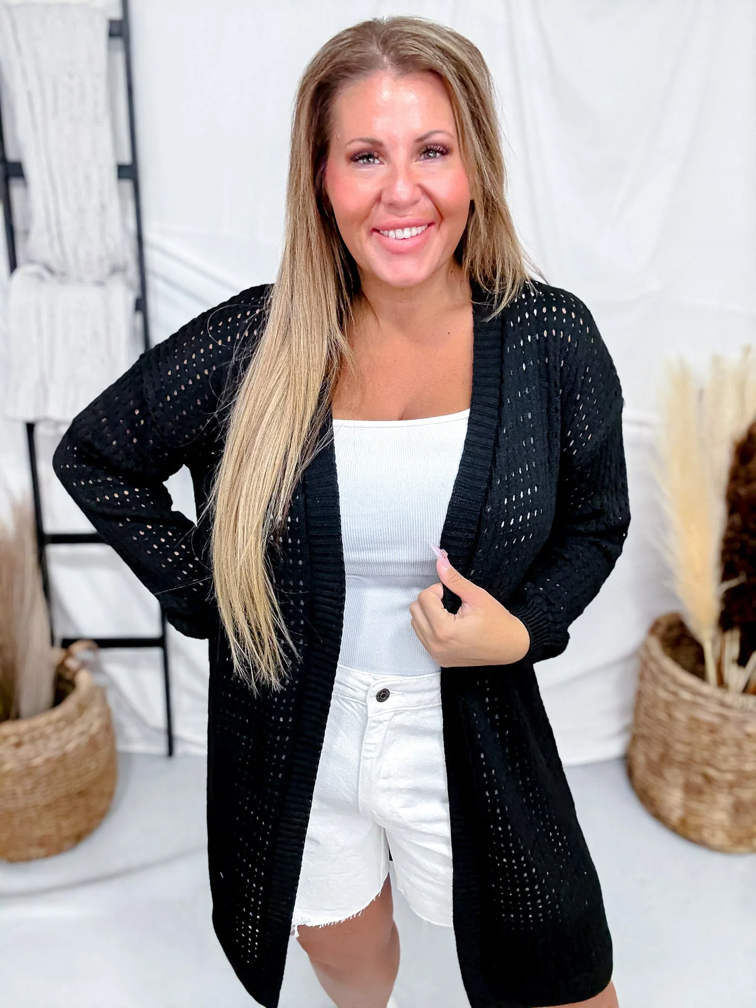 Long Sleeve Black Knit Open Cardigan FINAL SALE - Image 3