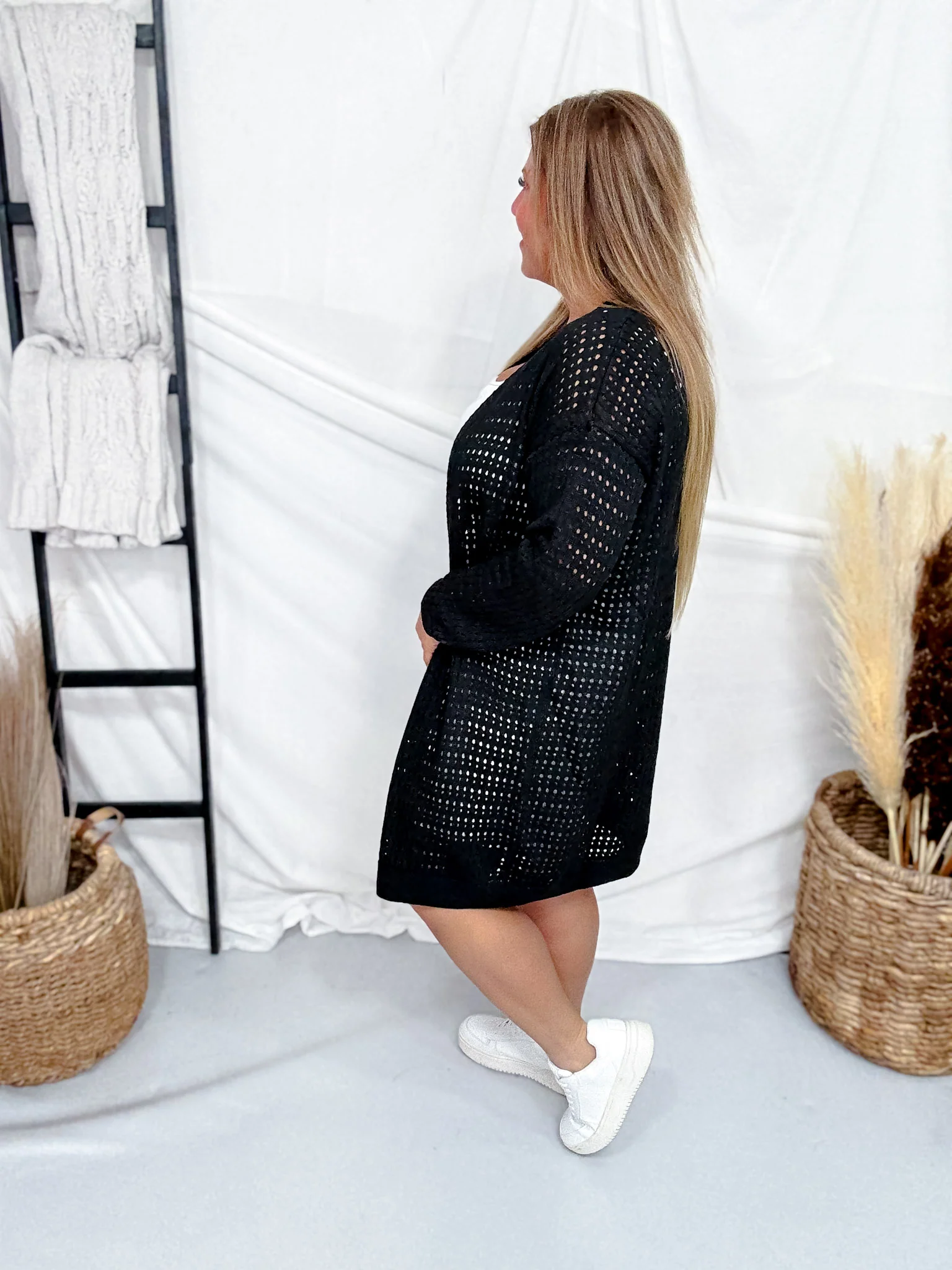 Long Sleeve Black Knit Open Cardigan FINAL SALE - Image 4