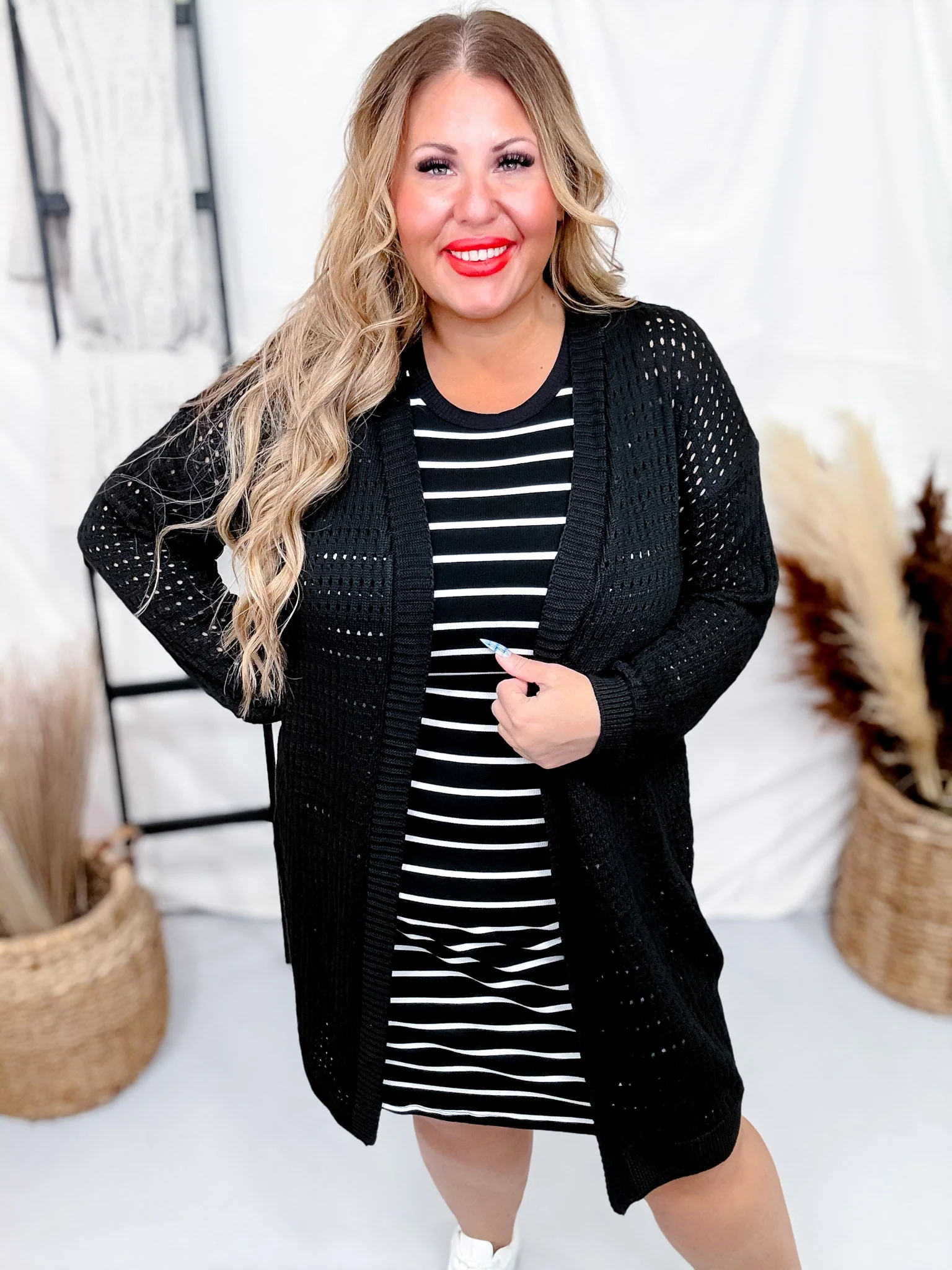 Long Sleeve Black Knit Open Cardigan FINAL SALE - Image 6