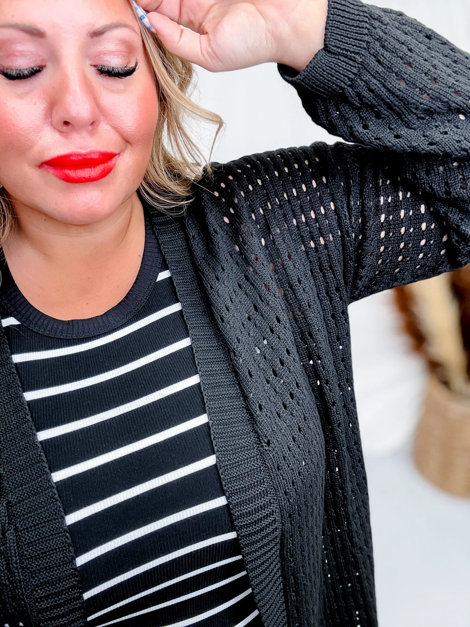 Long Sleeve Black Knit Open Cardigan FINAL SALE - Image 8