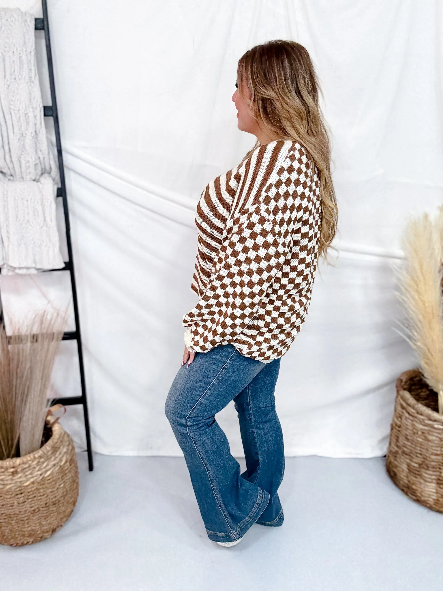 Long Sleeve Checkered & Striped Color Block Sweater Knit FINAL SALE - Image 5