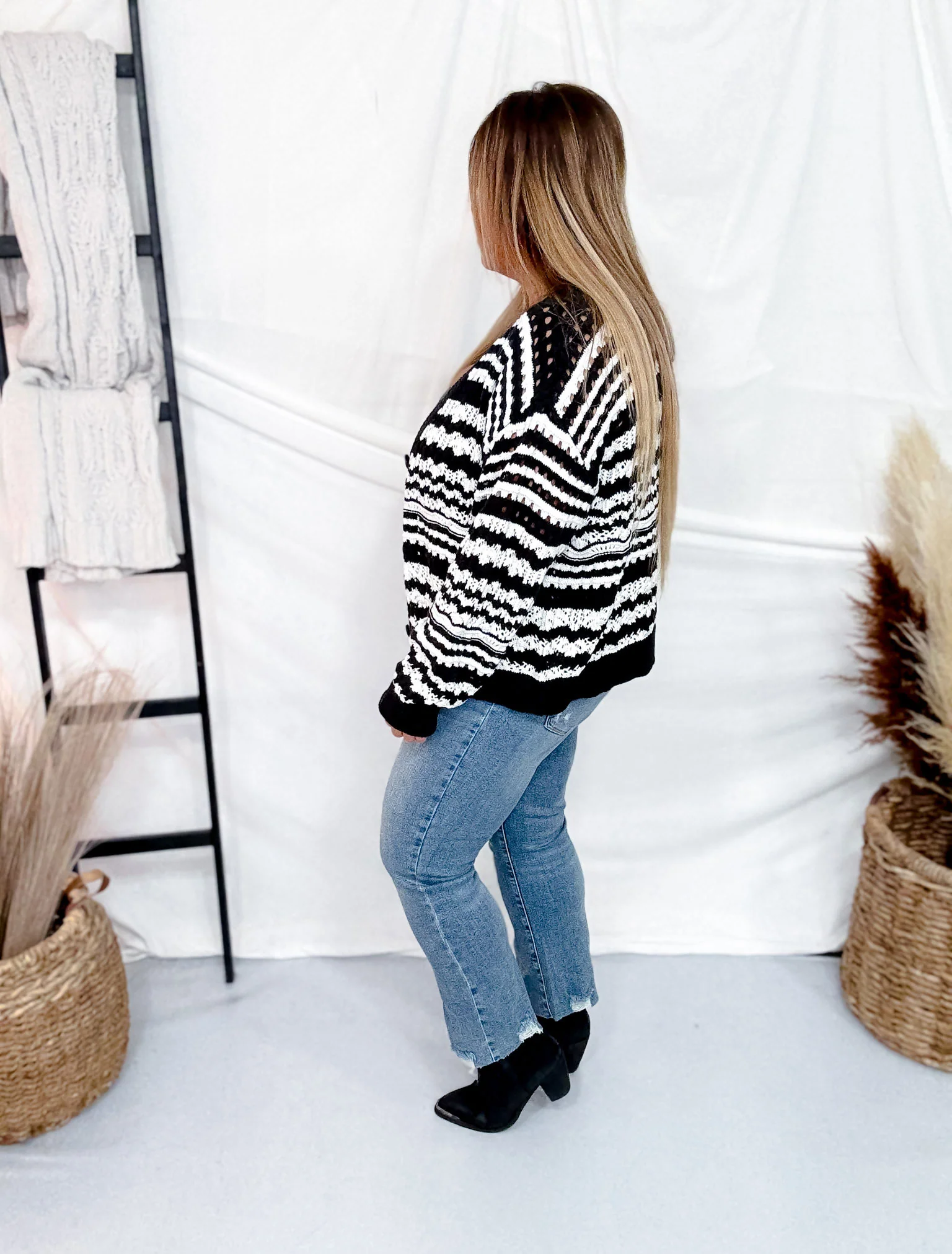 Long Sleeve Knit Black & White Cardigan W/ Button Down Front FINAL SALE - Image 5