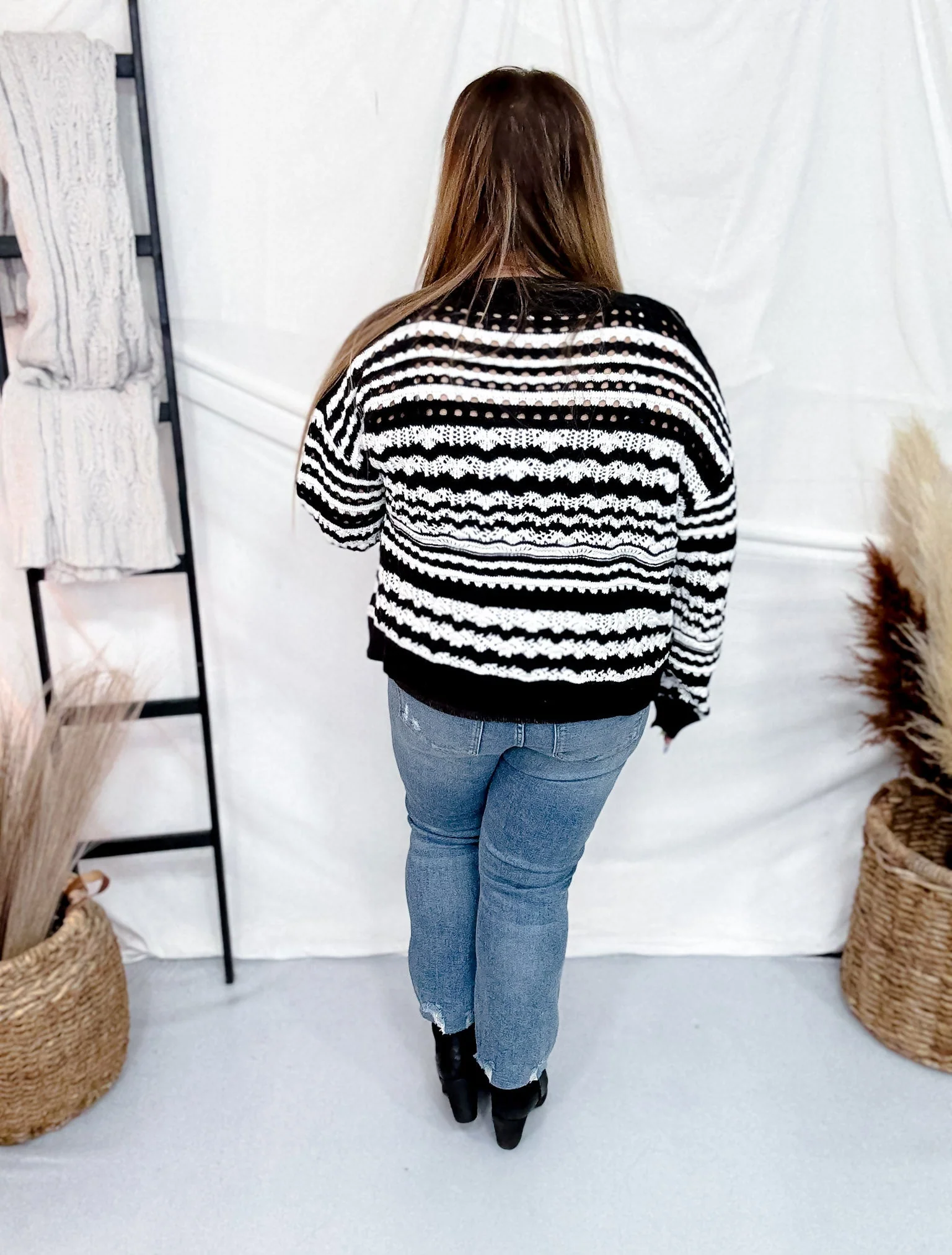 Long Sleeve Knit Black & White Cardigan W/ Button Down Front FINAL SALE - Image 6