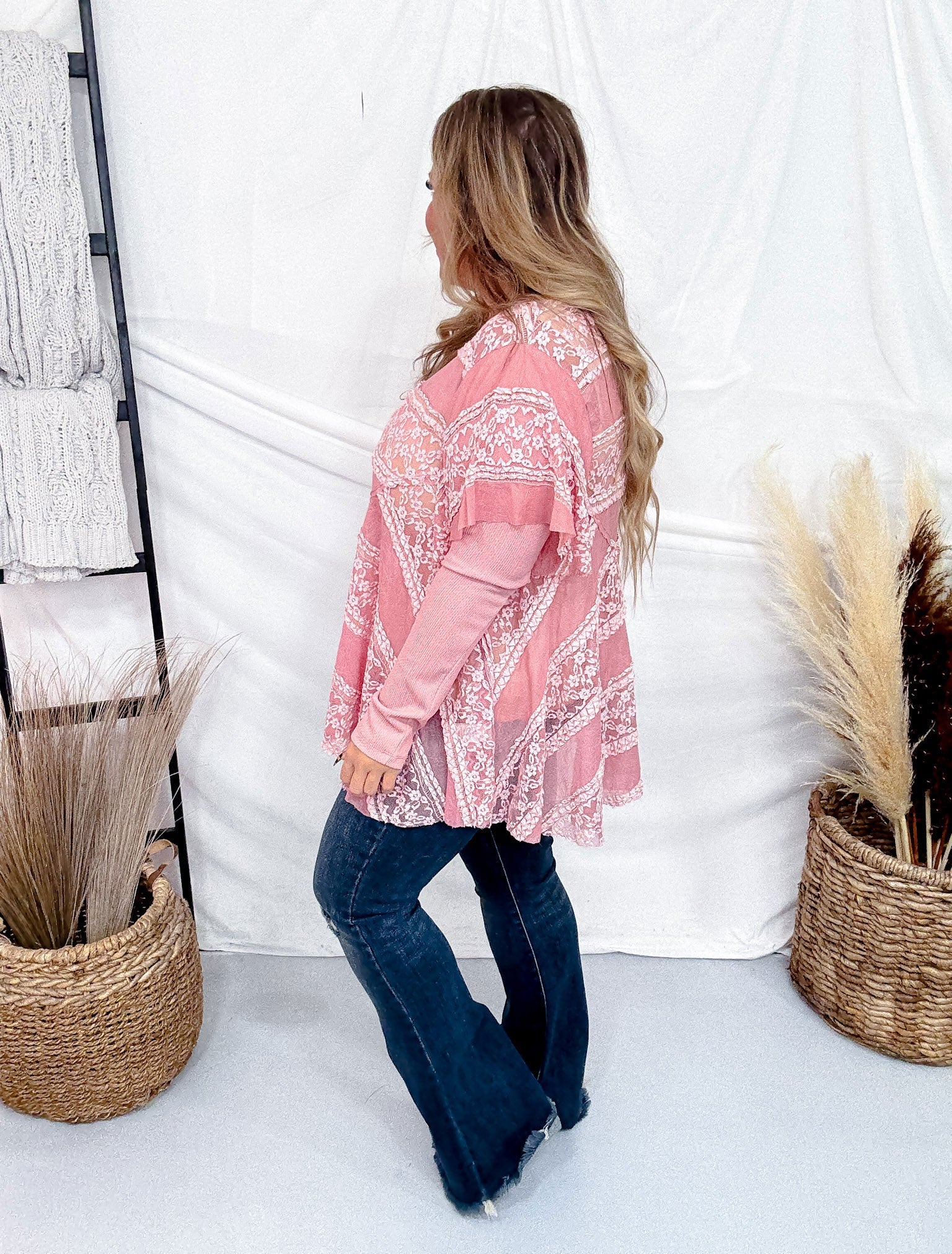 Long Sleeve Layered Lace Top In Mauve FINAL SALE - Image 5