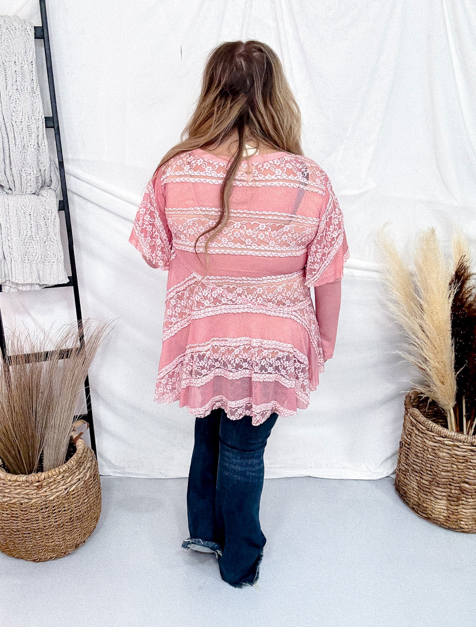 Long Sleeve Layered Lace Top In Mauve FINAL SALE - Image 6