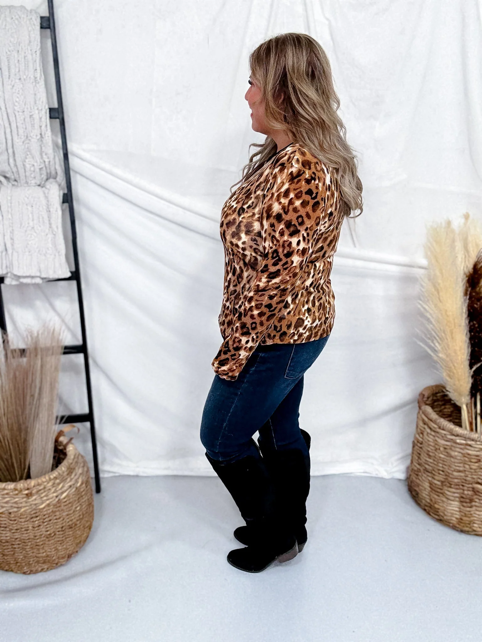 Long Sleeve Leopard Print Crew Neck Thick Mesh Top FINAL SALE - Image 6