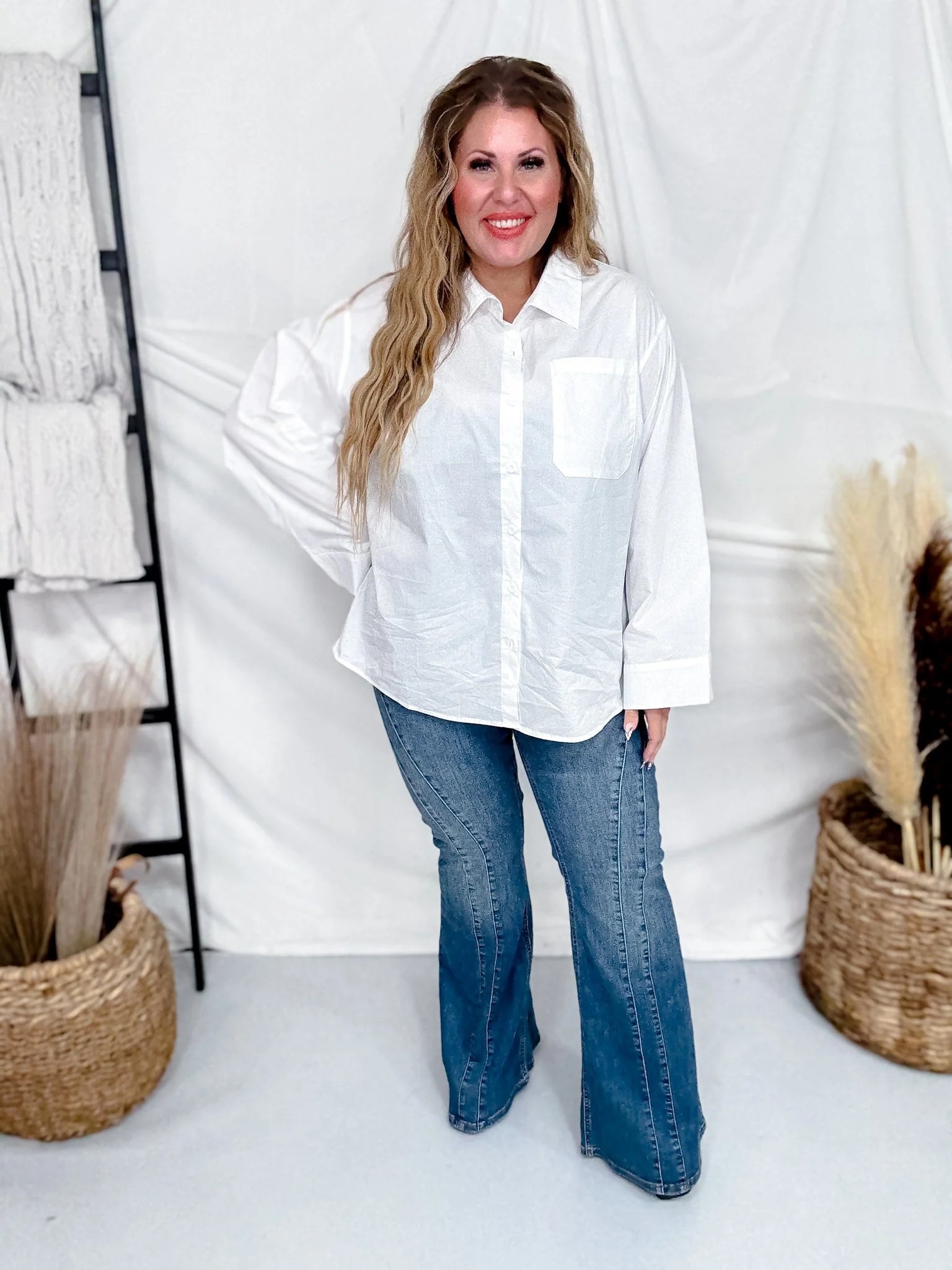 Long Sleeve Solid White Button Up Shirt FINAL SALE - Image 4