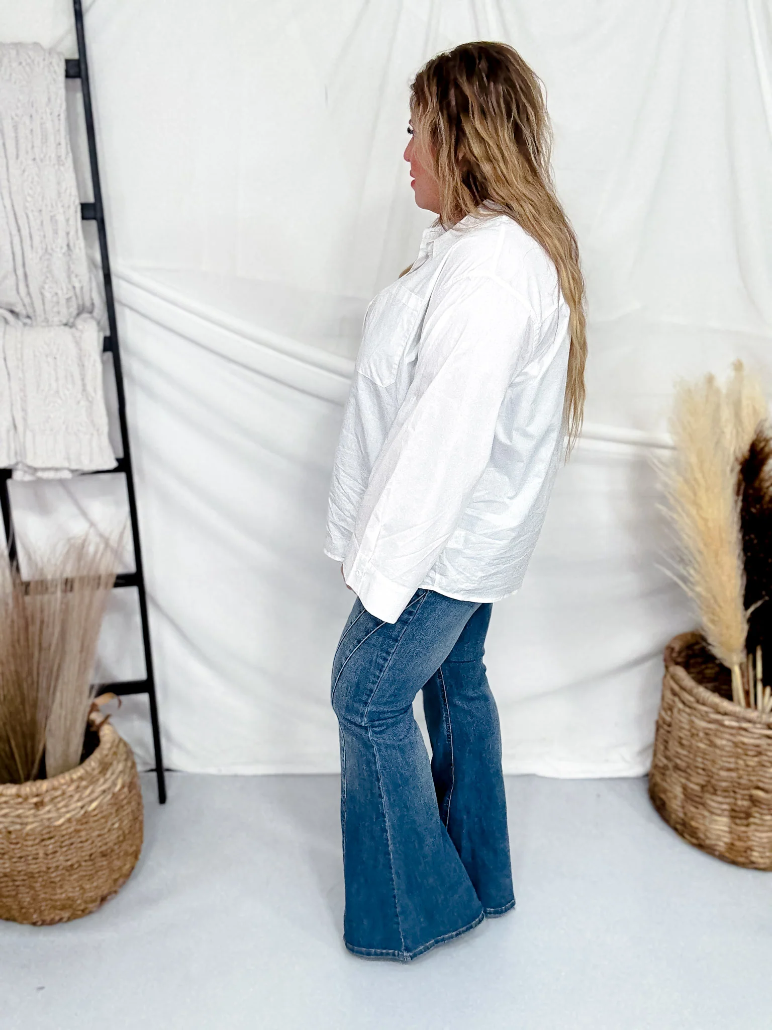 Long Sleeve Solid White Button Up Shirt FINAL SALE - Image 5