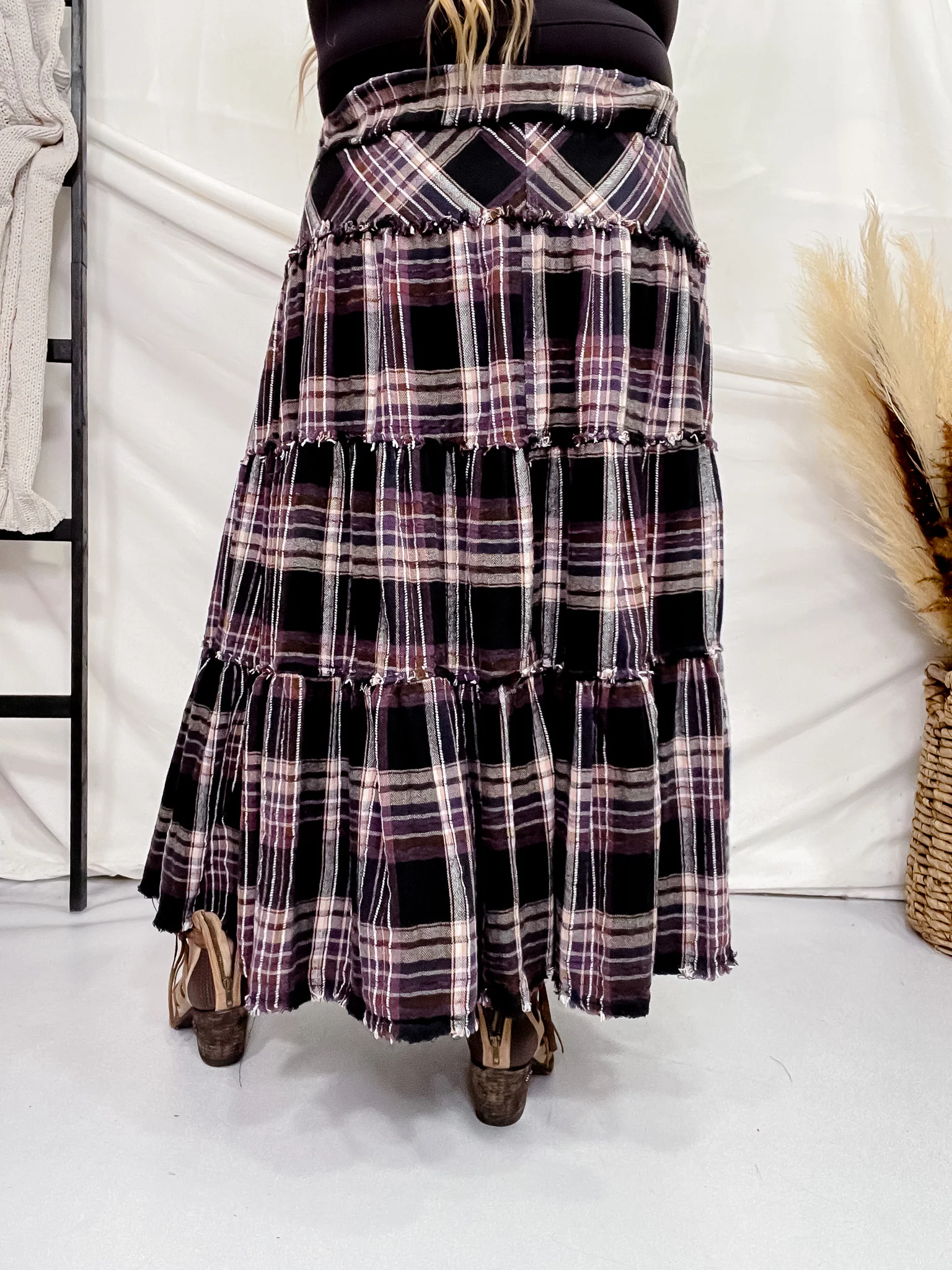 Mineral Wash Plaid Tiered Skirt FINAL SALE - Image 5
