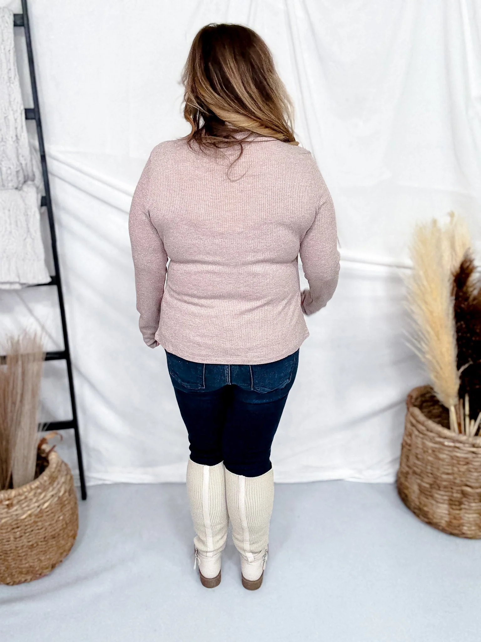 Mocha Shimmer Mock Neck Sweater With Long Sleeves FINAL SALE - Image 7