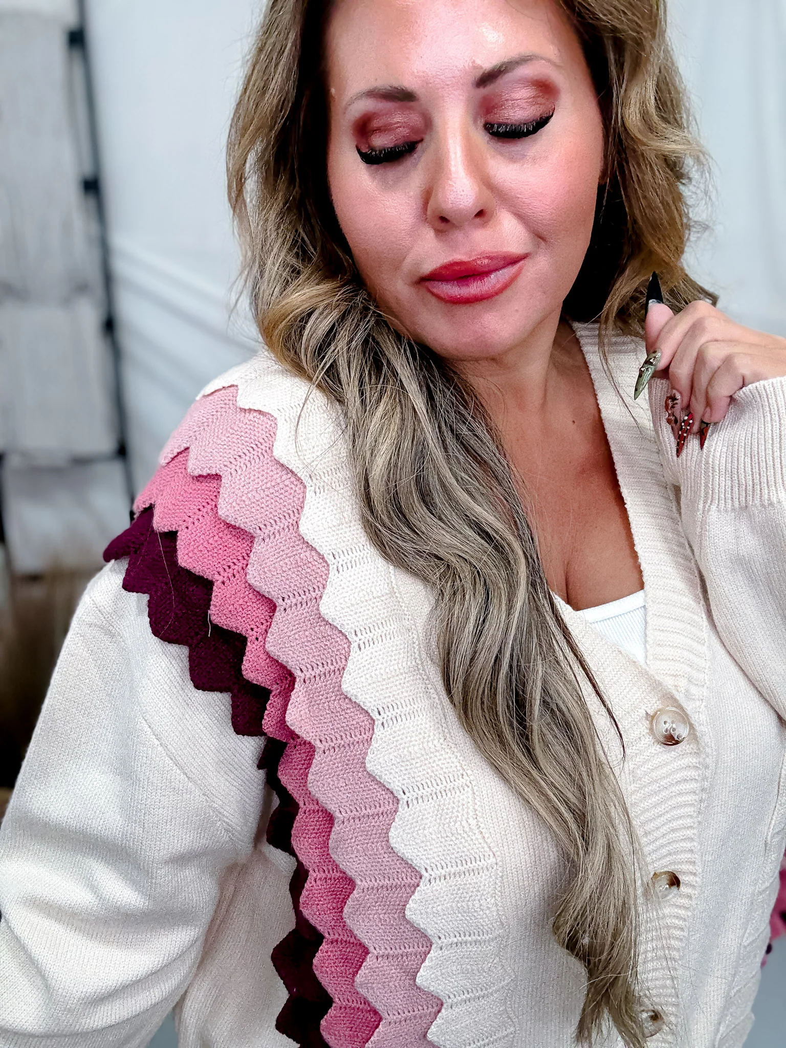 Multi Color Ruffle Button Down Sweater Cardigan FINAL SALE - Image 3