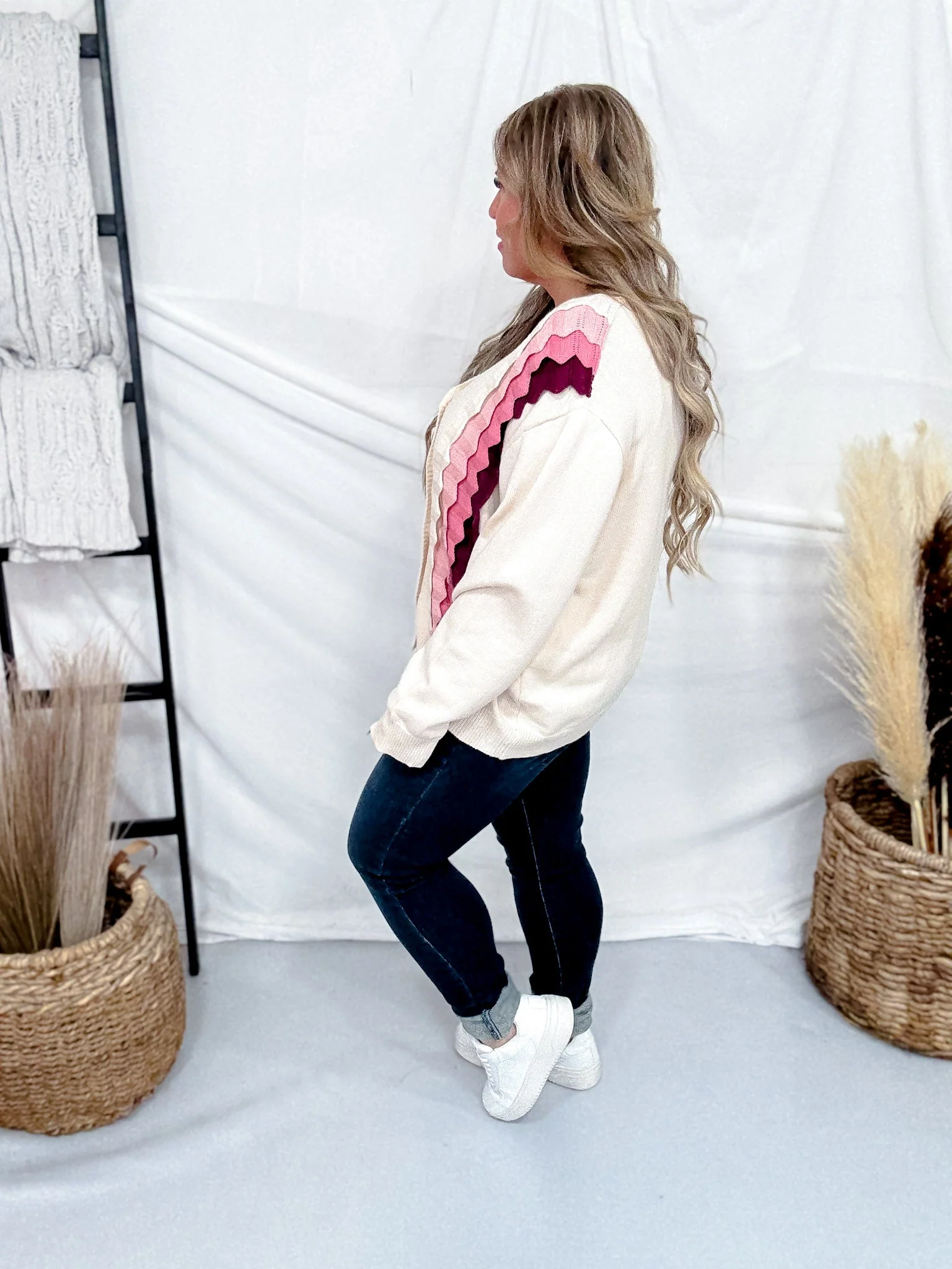 Multi Color Ruffle Button Down Sweater Cardigan FINAL SALE - Image 5
