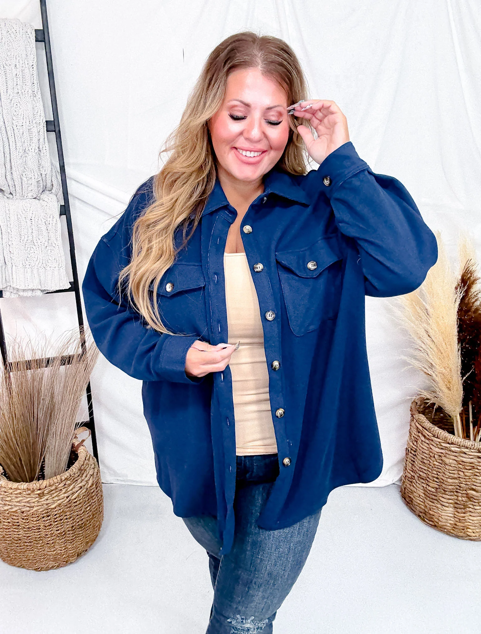 Navy Blue Fleece Shacket FINAL SALE - Image 8