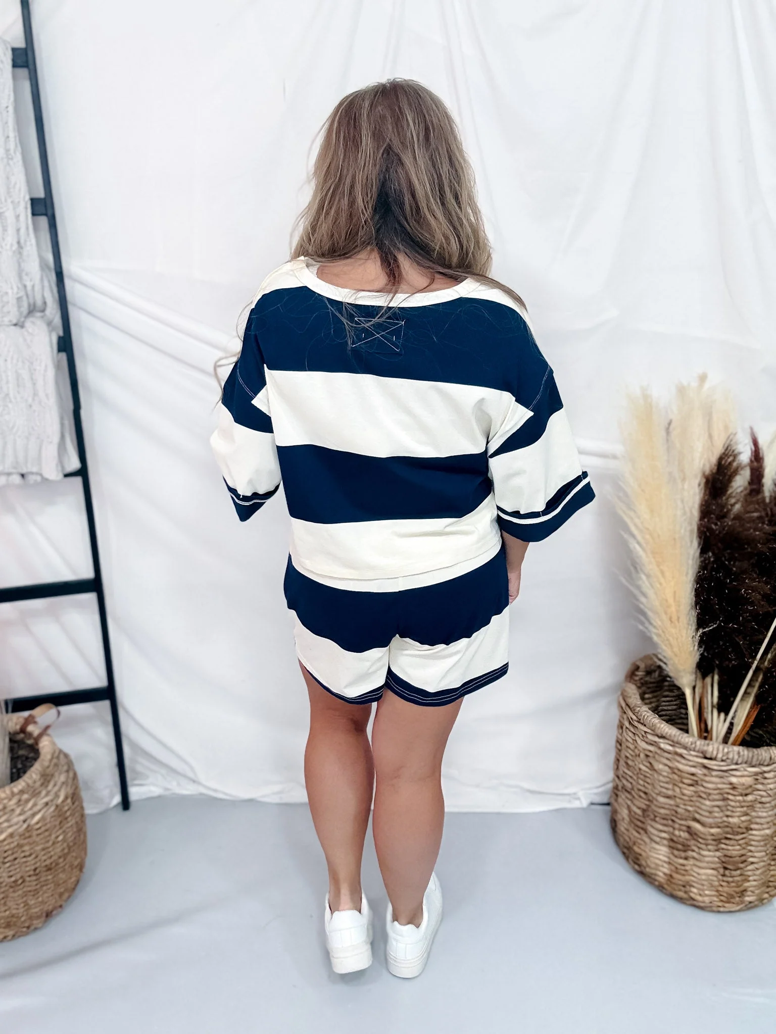 Navy & Ivory Wide Striped Boxy Tee FINAL SALE - Image 5